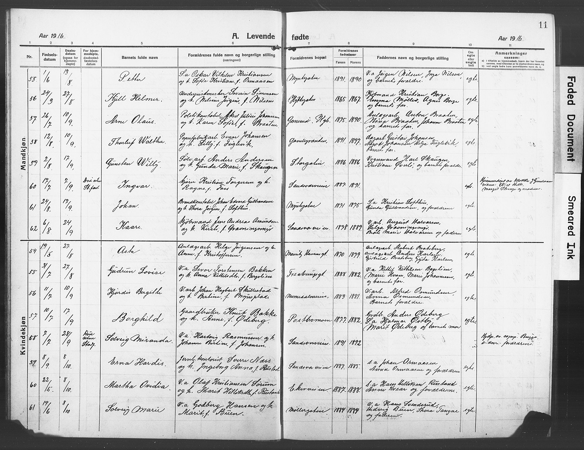 Kongsberg kirkebøker, AV/SAKO-A-22/G/Ga/L0008: Parish register (copy) no. 8, 1915-1932, p. 11