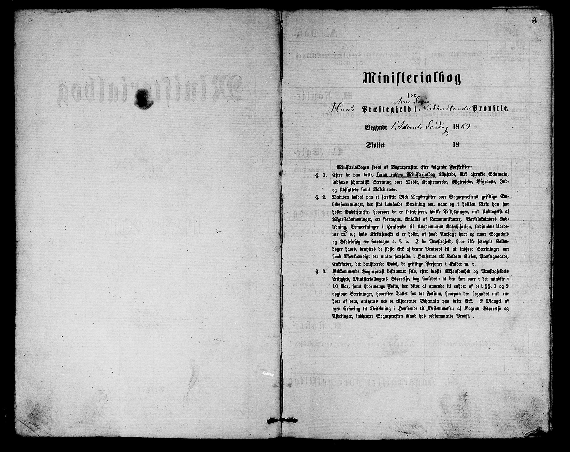 Arna Sokneprestembete, SAB/A-74001/H/Ha/Hab: Parish register (copy) no. A 1, 1869-1879, p. 3
