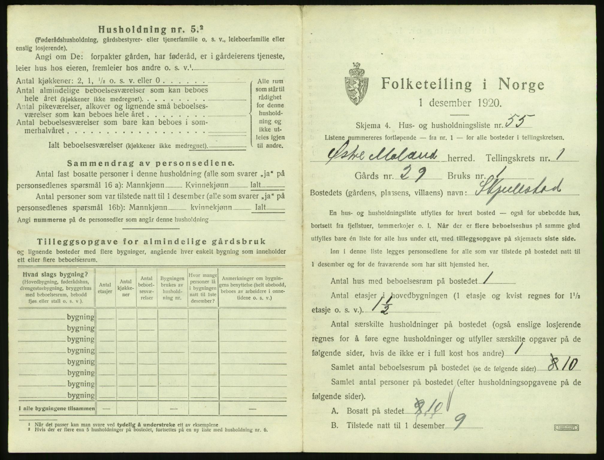 SAK, 1920 census for Austre Moland, 1920, p. 133