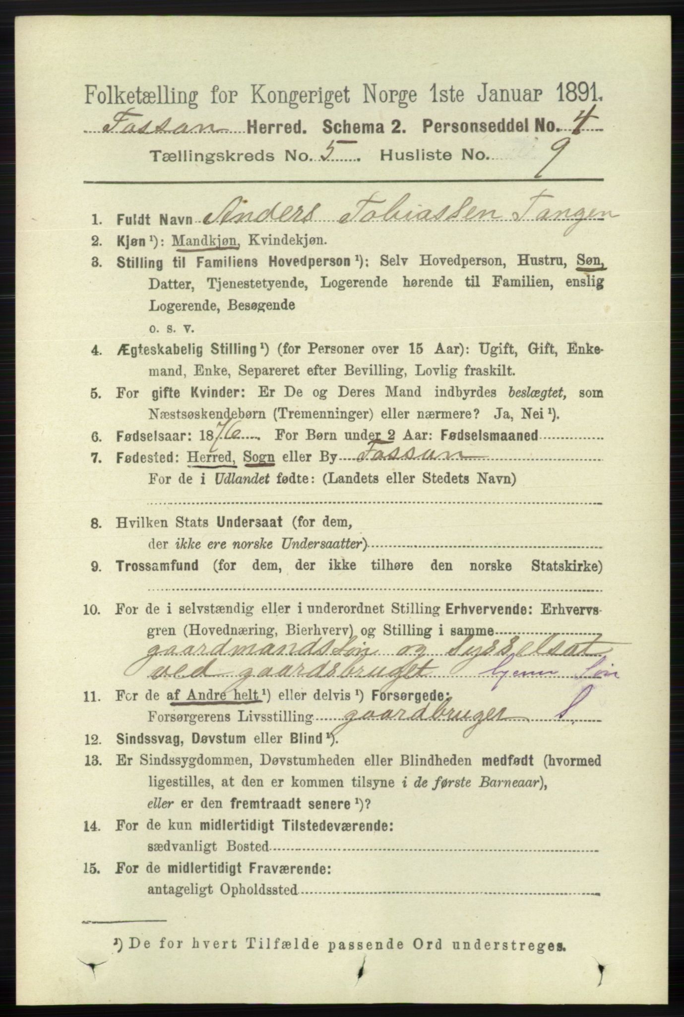 RA, 1891 census for 1129 Forsand, 1891, p. 825