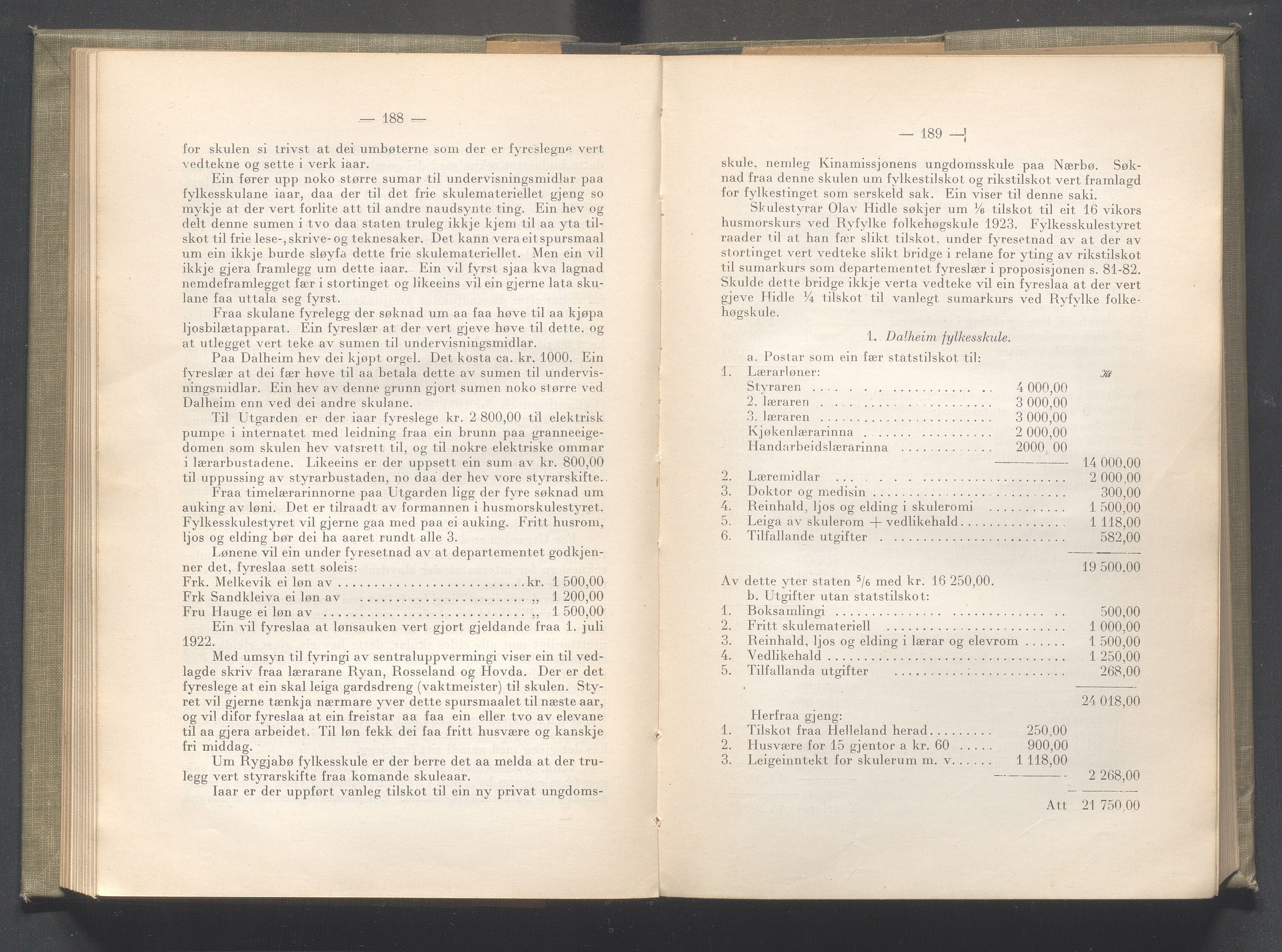 Rogaland fylkeskommune - Fylkesrådmannen , IKAR/A-900/A/Aa/Aaa/L0041: Møtebok , 1922, p. 188-189