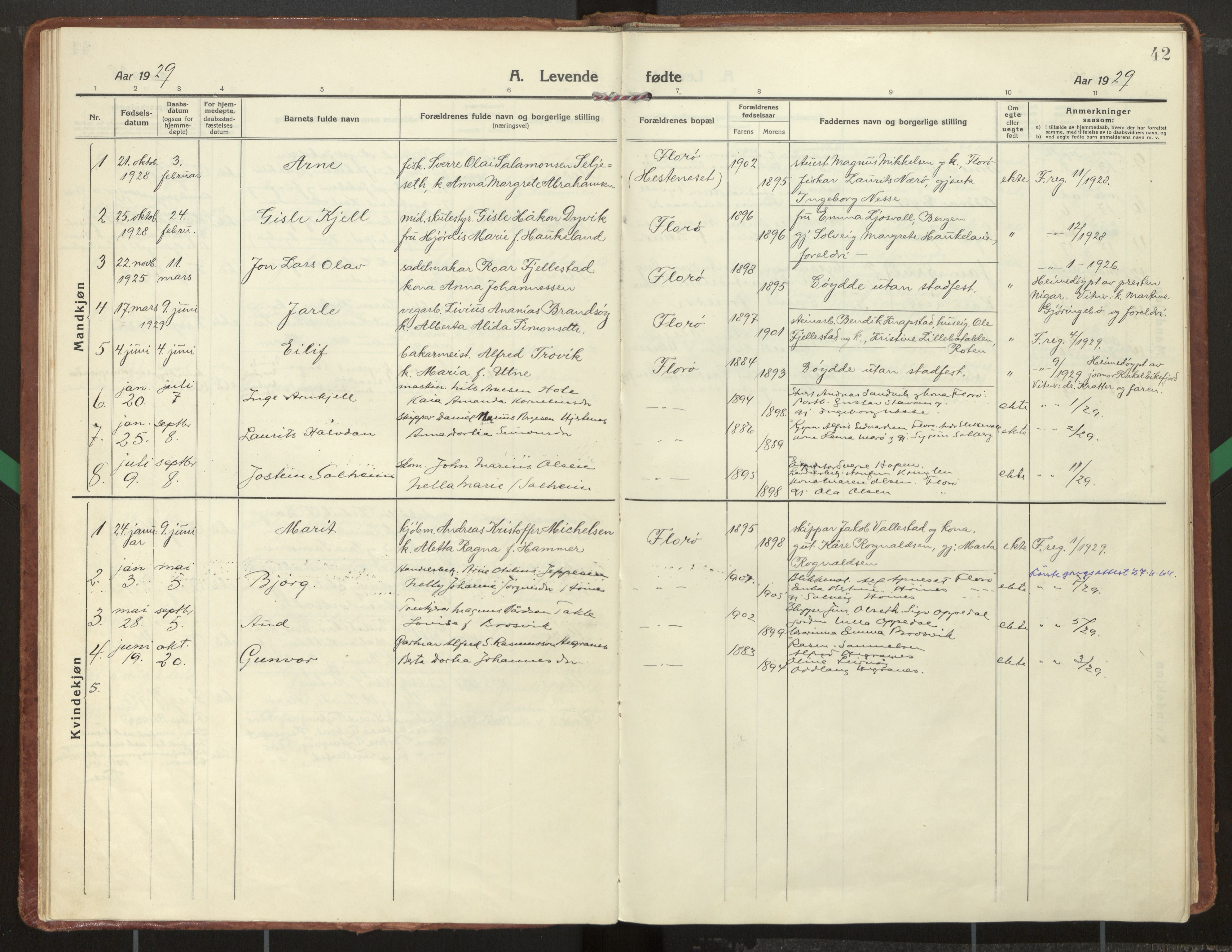 Kinn sokneprestembete, AV/SAB-A-80801/H/Haa/Haac/L0003: Parish register (official) no. C 3, 1917-1934, p. 42