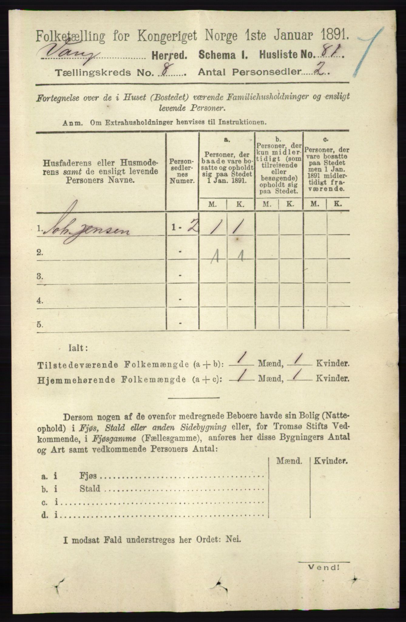 RA, 1891 census for 0414 Vang, 1891, p. 5614