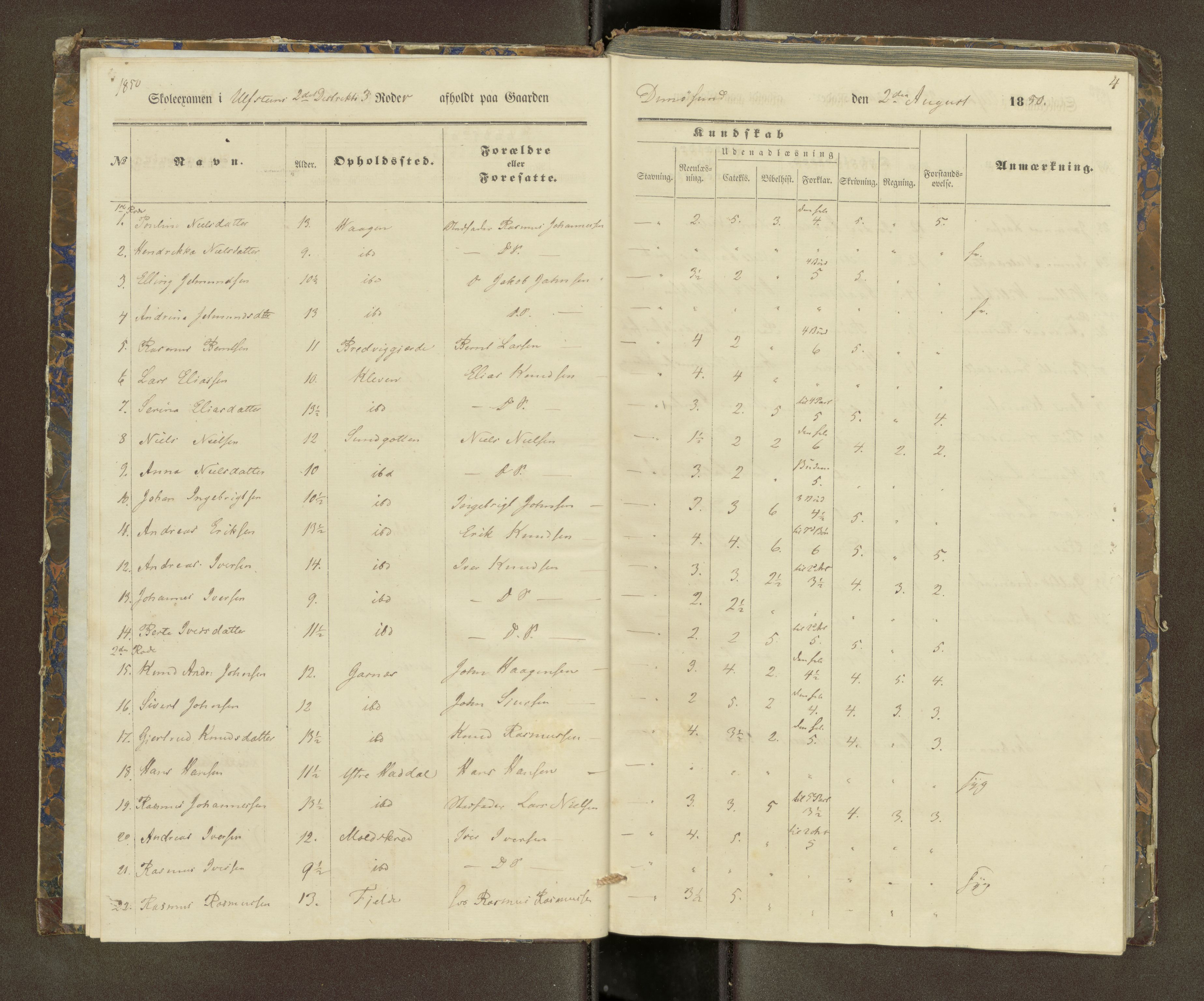 Ulstein sokneprestkontor, SAT/A-1005/1/III/III2/III2f/L0001: Skoleeksamensprotokoll, 1850-1861, p. 4