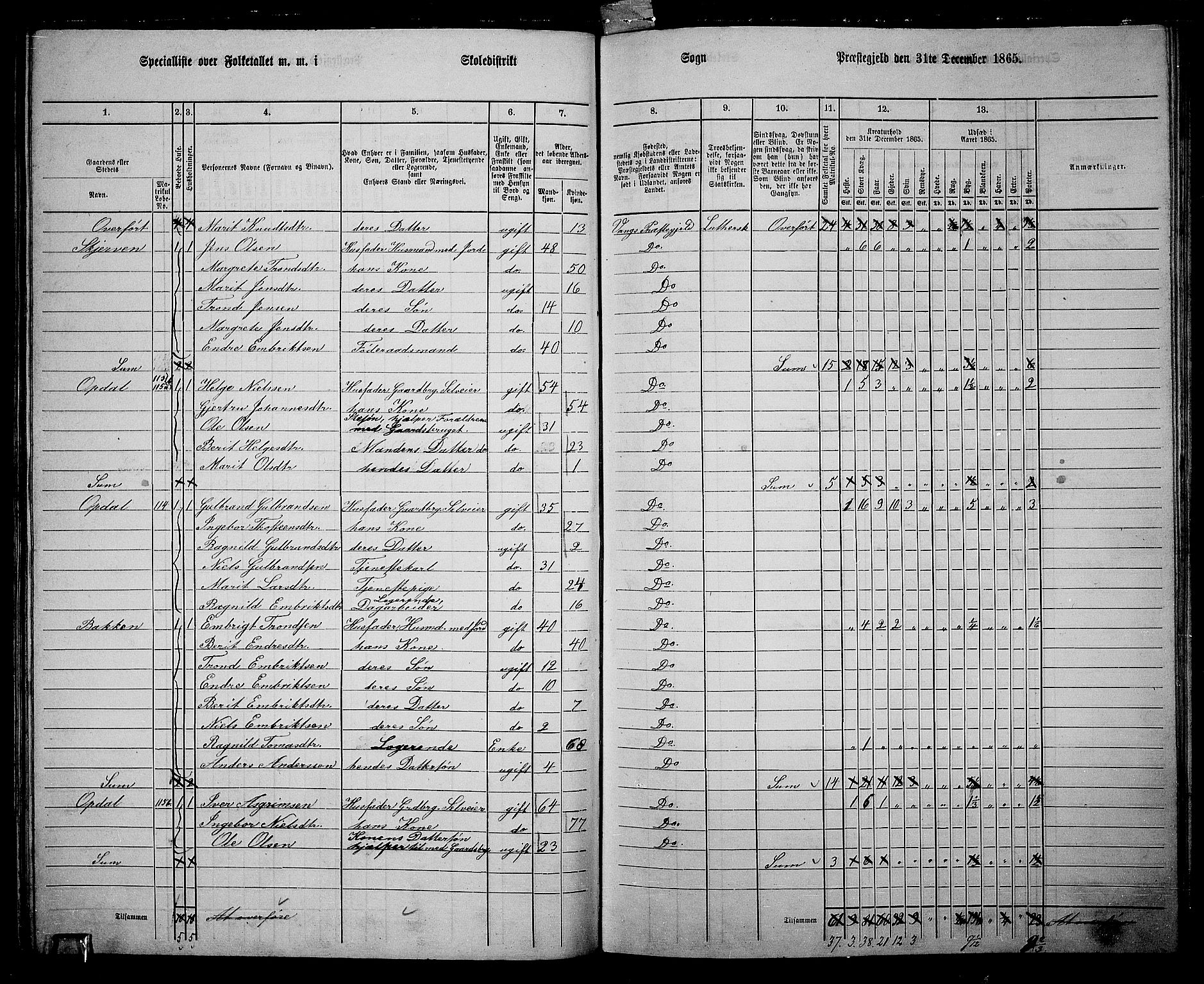 RA, 1865 census for Vang, 1865, p. 78