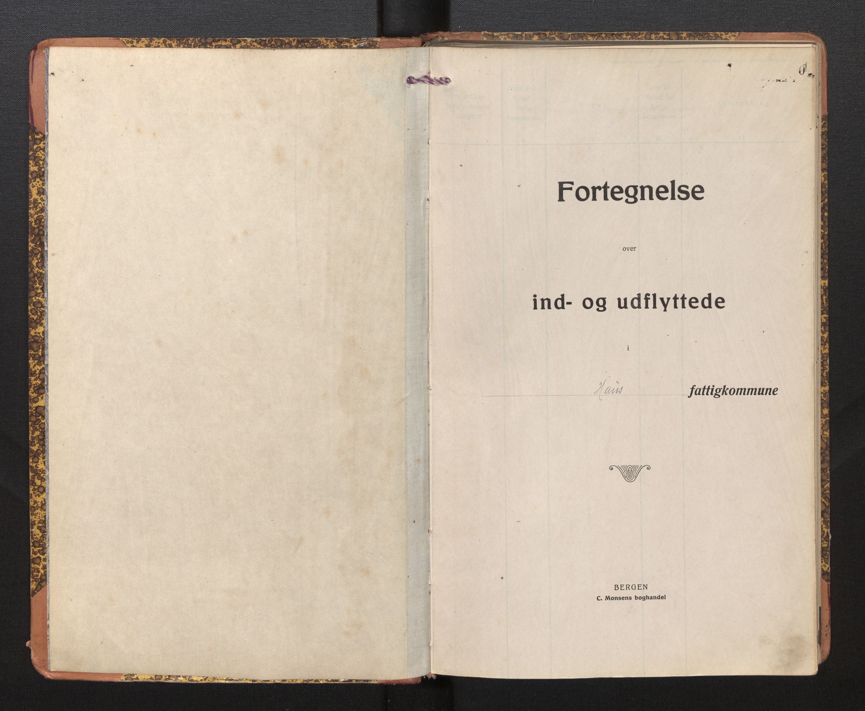 Lensmannen i Haus, AV/SAB-A-32701/0020/L0004: Protokoll over inn- og utflytte, 1918-1923, p. 1