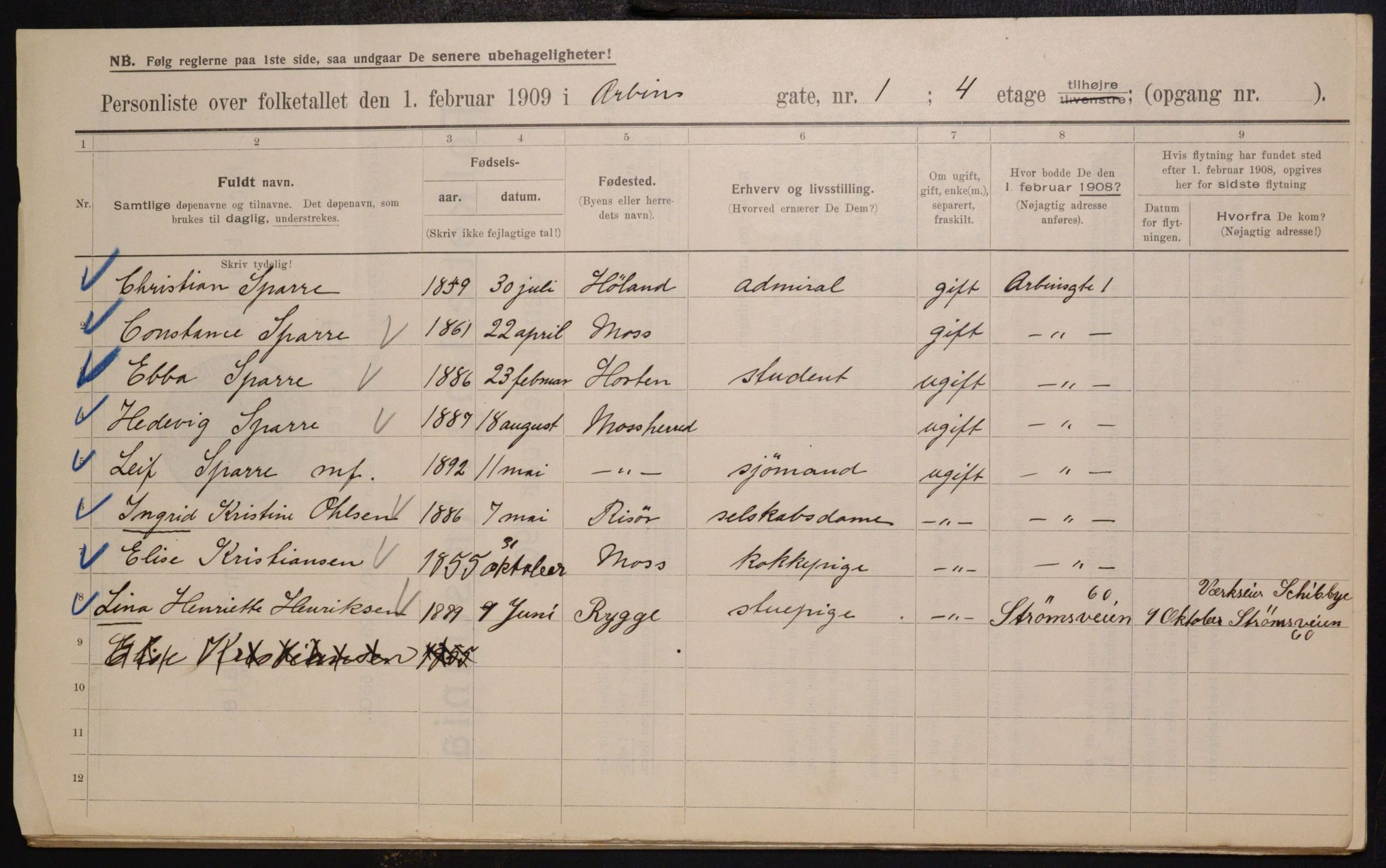 OBA, Municipal Census 1909 for Kristiania, 1909, p. 1524