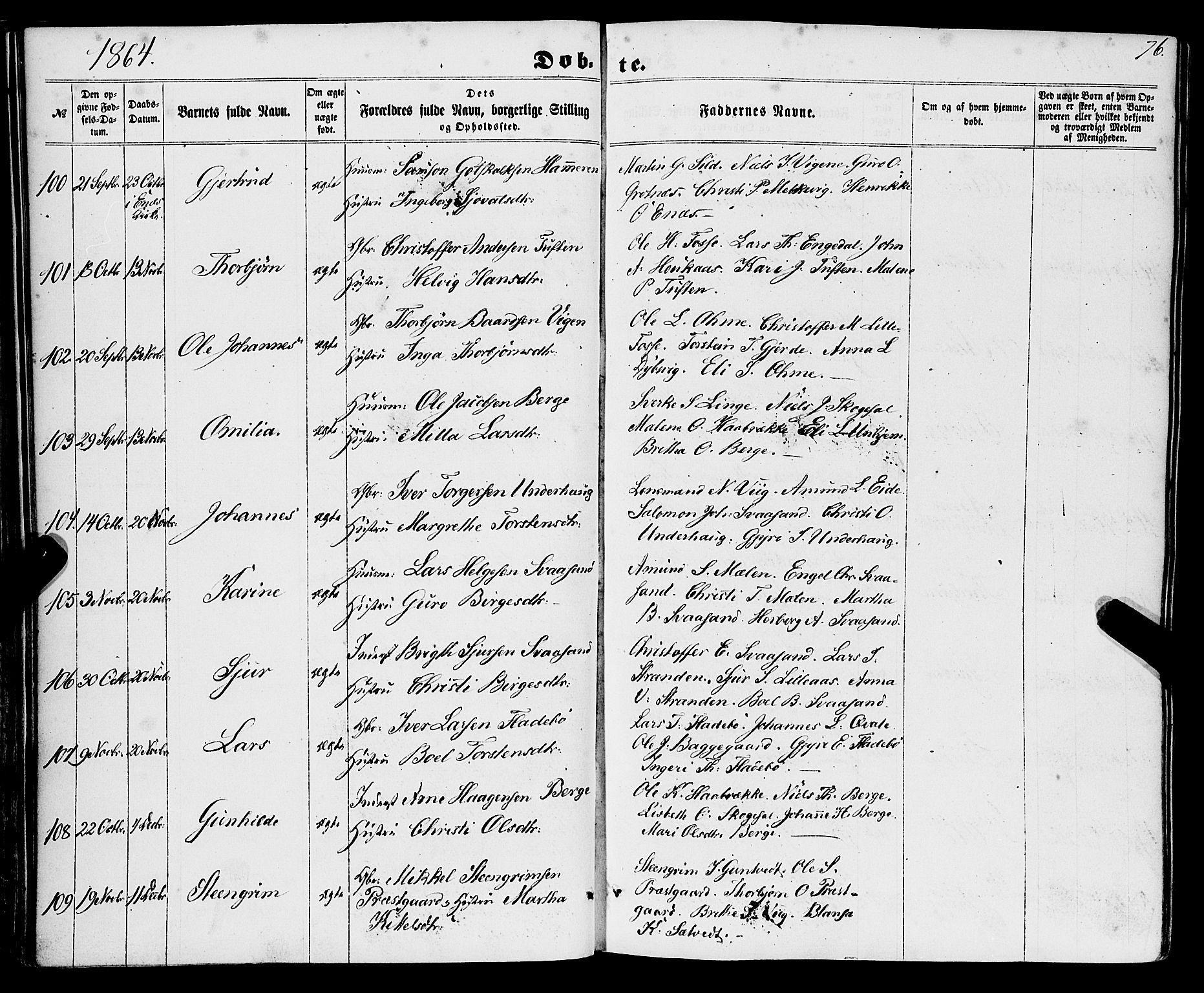 Strandebarm sokneprestembete, AV/SAB-A-78401/H/Haa: Parish register (official) no. A 8, 1858-1872, p. 76