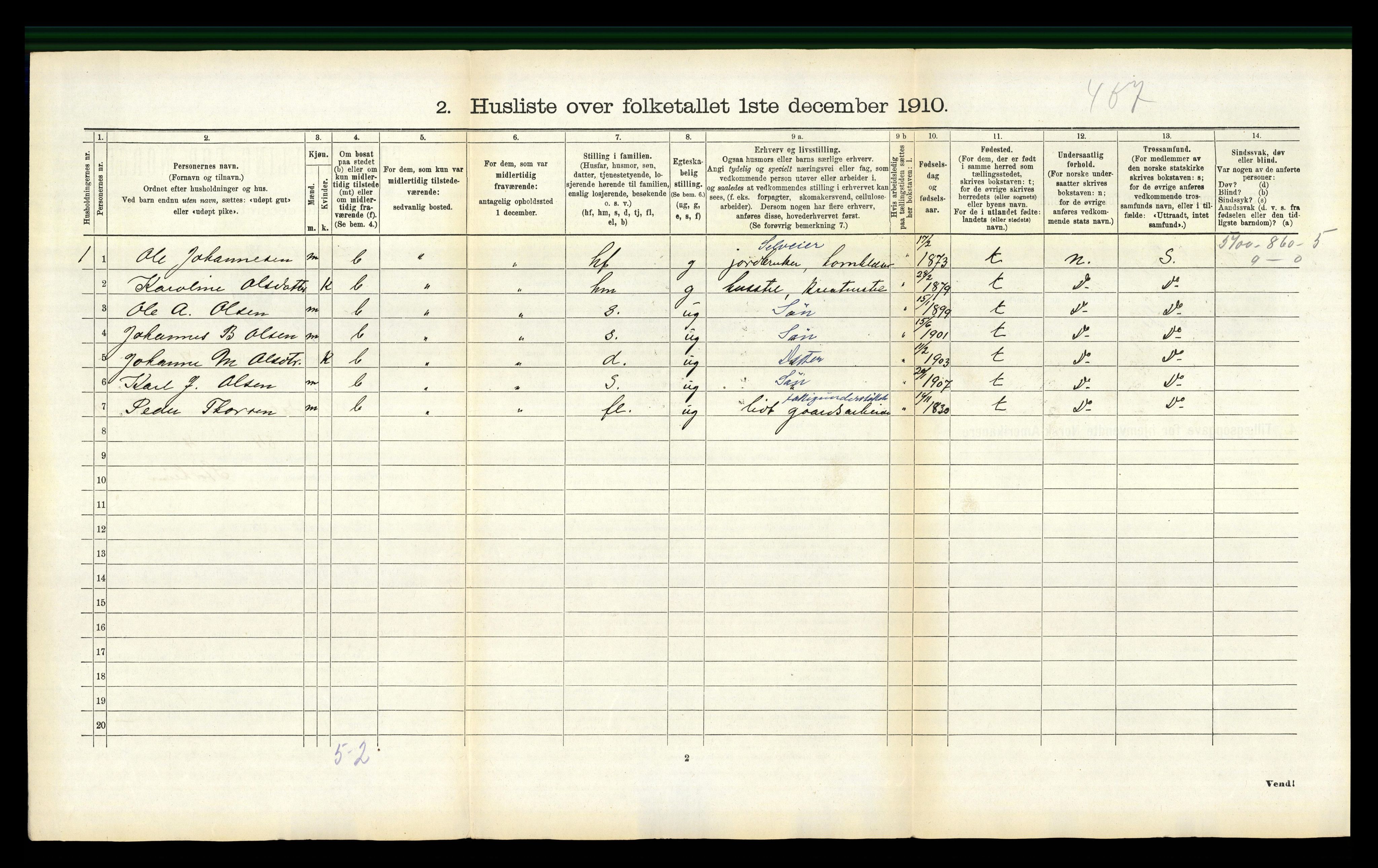 RA, 1910 census for Stordal, 1910, p. 175