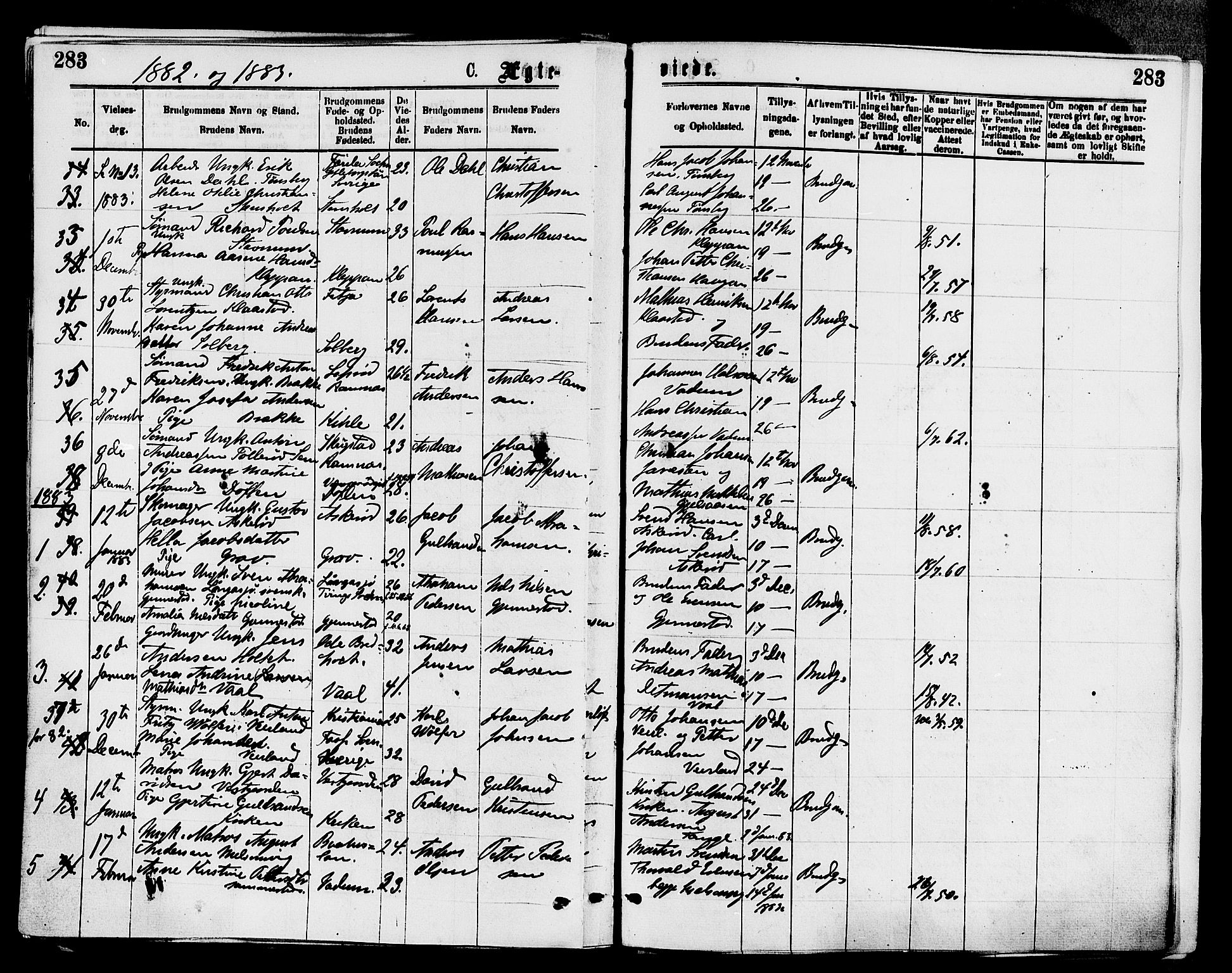 Stokke kirkebøker, SAKO/A-320/F/Fa/L0009: Parish register (official) no. I 9, 1872-1883, p. 283