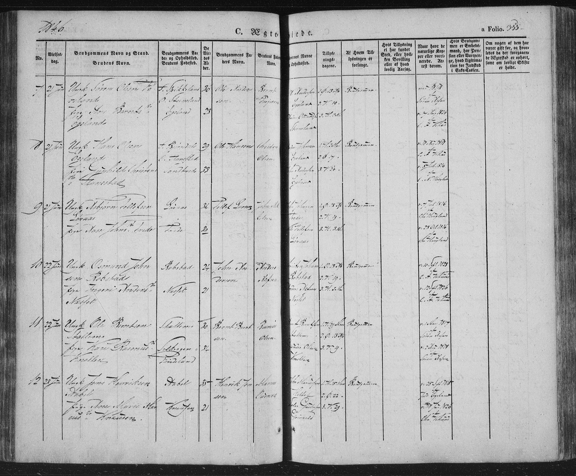 Vennesla sokneprestkontor, AV/SAK-1111-0045/Fa/Fac/L0004: Parish register (official) no. A 4, 1834-1855, p. 355