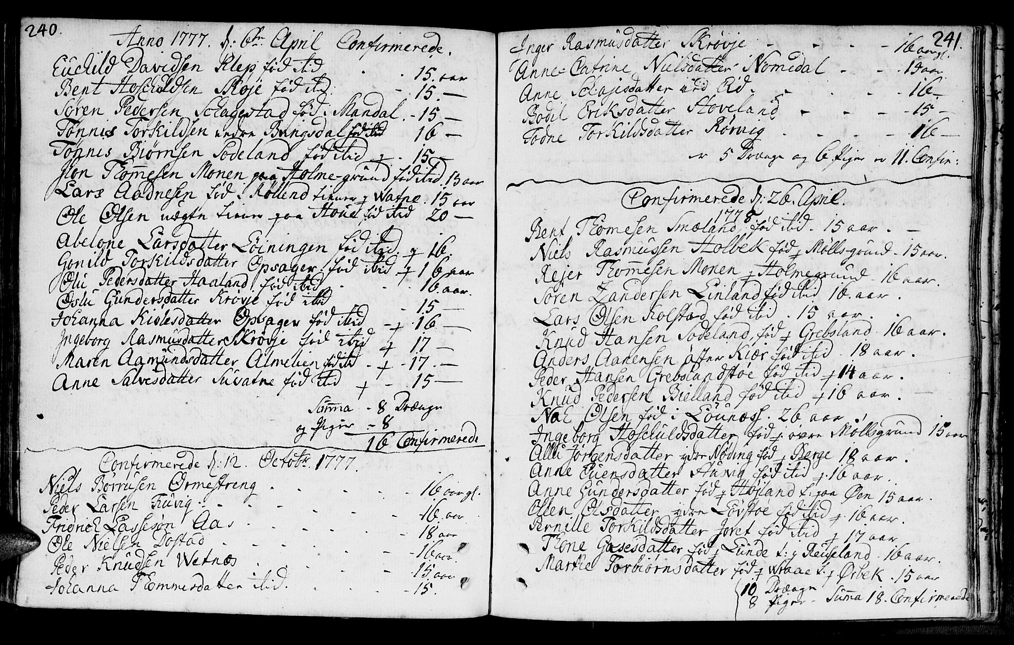 Holum sokneprestkontor, SAK/1111-0022/F/Fa/Faa/L0002: Parish register (official) no. A 2, 1756-1780, p. 240-241