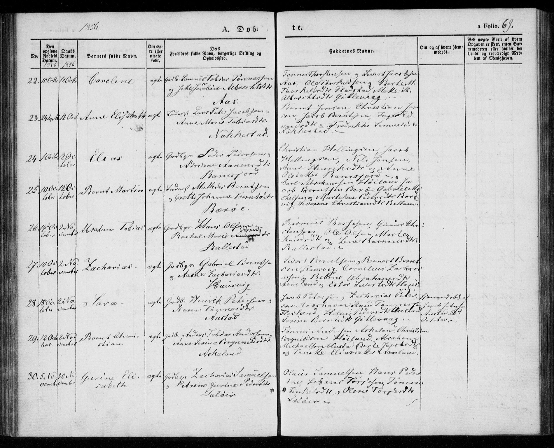 Lyngdal sokneprestkontor, AV/SAK-1111-0029/F/Fa/Faa/L0001: Parish register (official) no. A 1, 1837-1857, p. 69