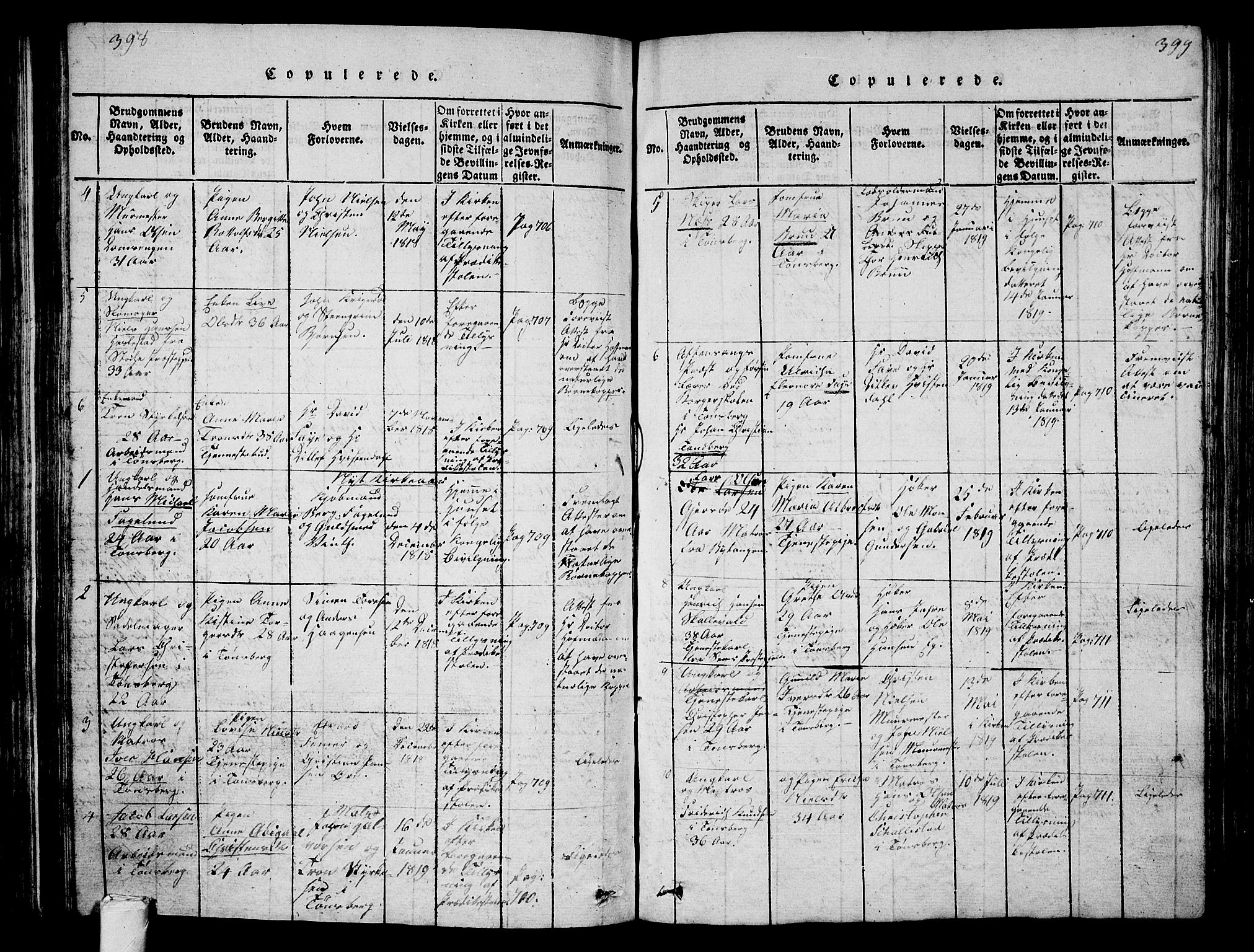Tønsberg kirkebøker, SAKO/A-330/G/Ga/L0001: Parish register (copy) no. 1, 1813-1826, p. 398-399