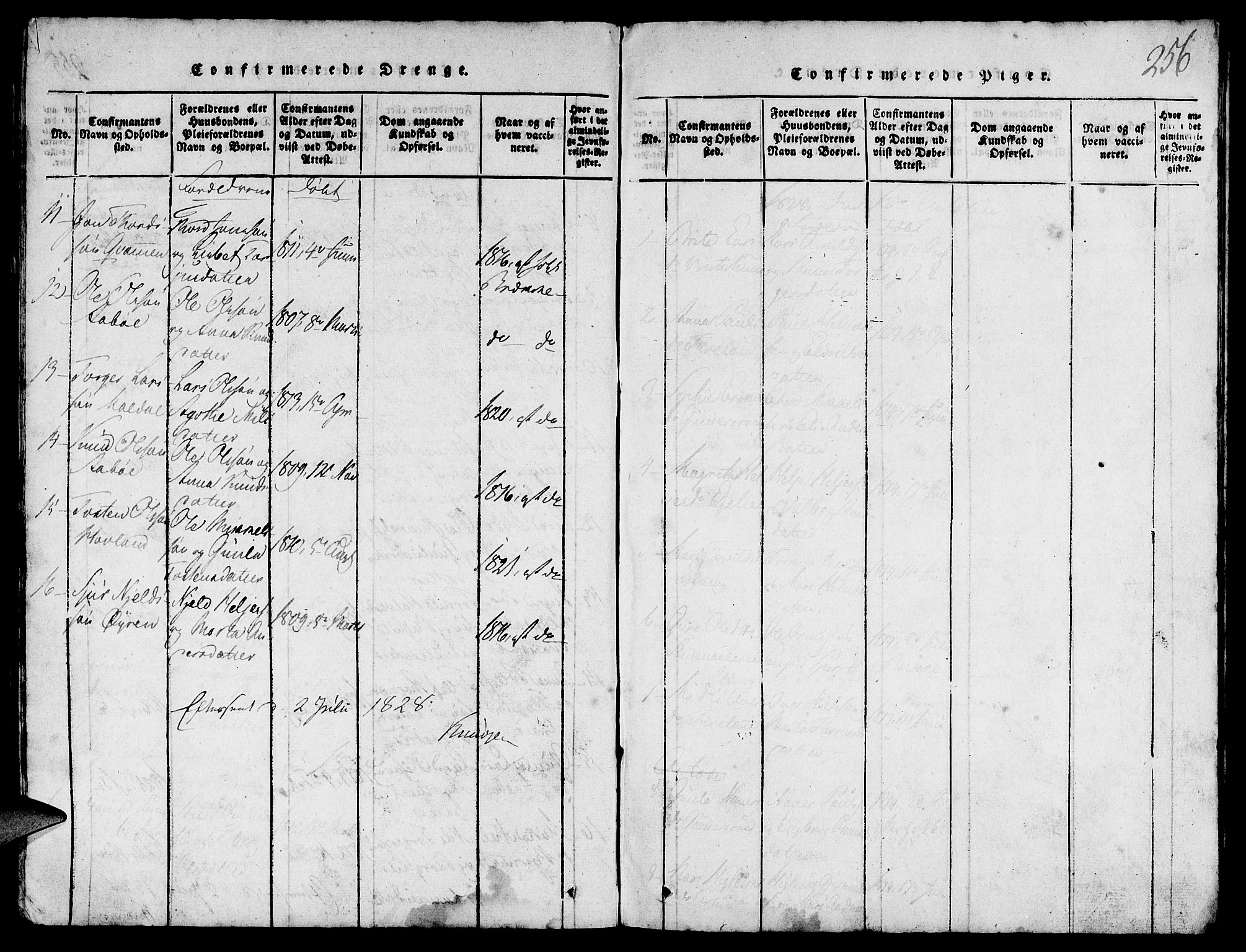Suldal sokneprestkontor, SAST/A-101845/01/V/L0002: Parish register (copy) no. B 2, 1816-1845, p. 256