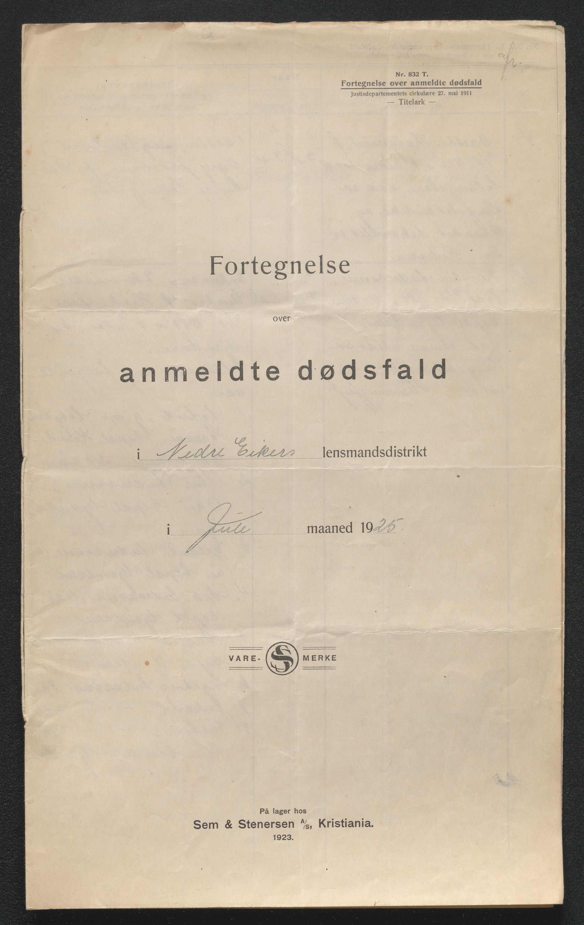 Eiker, Modum og Sigdal sorenskriveri, SAKO/A-123/H/Ha/Hab/L0043: Dødsfallsmeldinger, 1925, p. 349