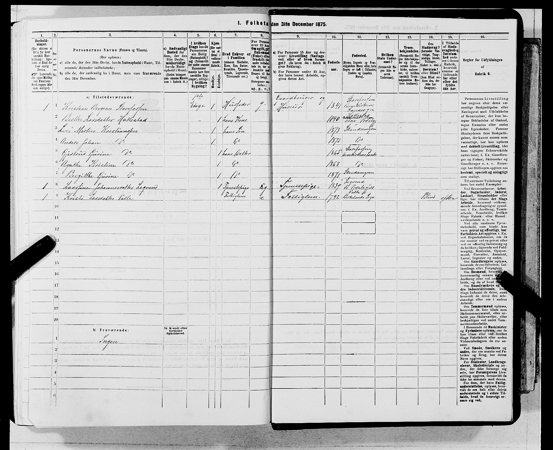 SAB, 1875 census for 1301 Bergen, 1875, p. 6195