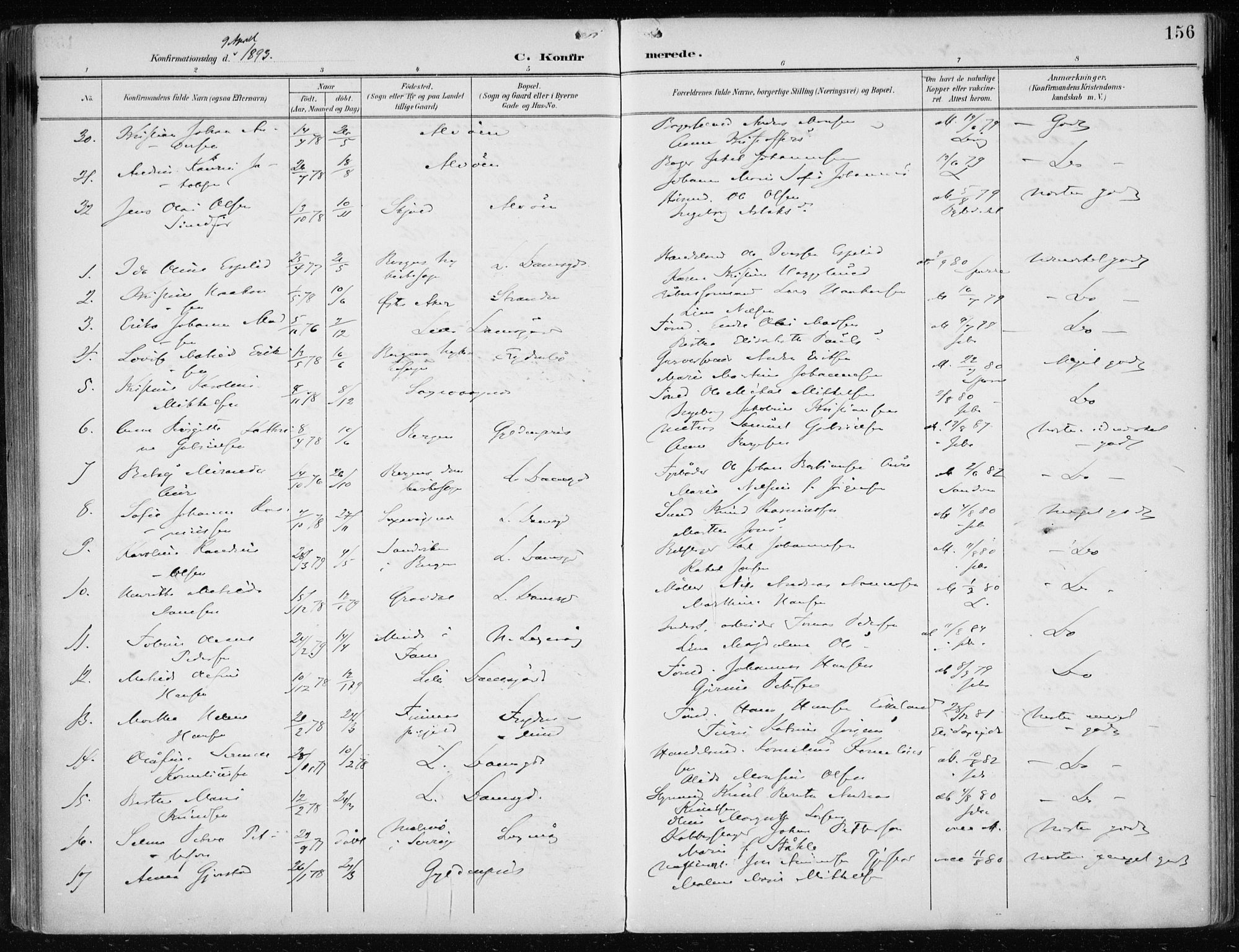 Askøy Sokneprestembete, SAB/A-74101/H/Ha/Haa/Haae/L0003: Parish register (official) no. E 3, 1891-1903, p. 156