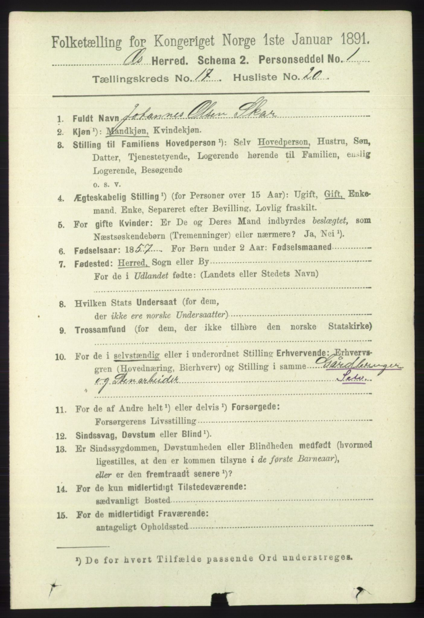 RA, 1891 census for 1243 Os, 1891, p. 3857