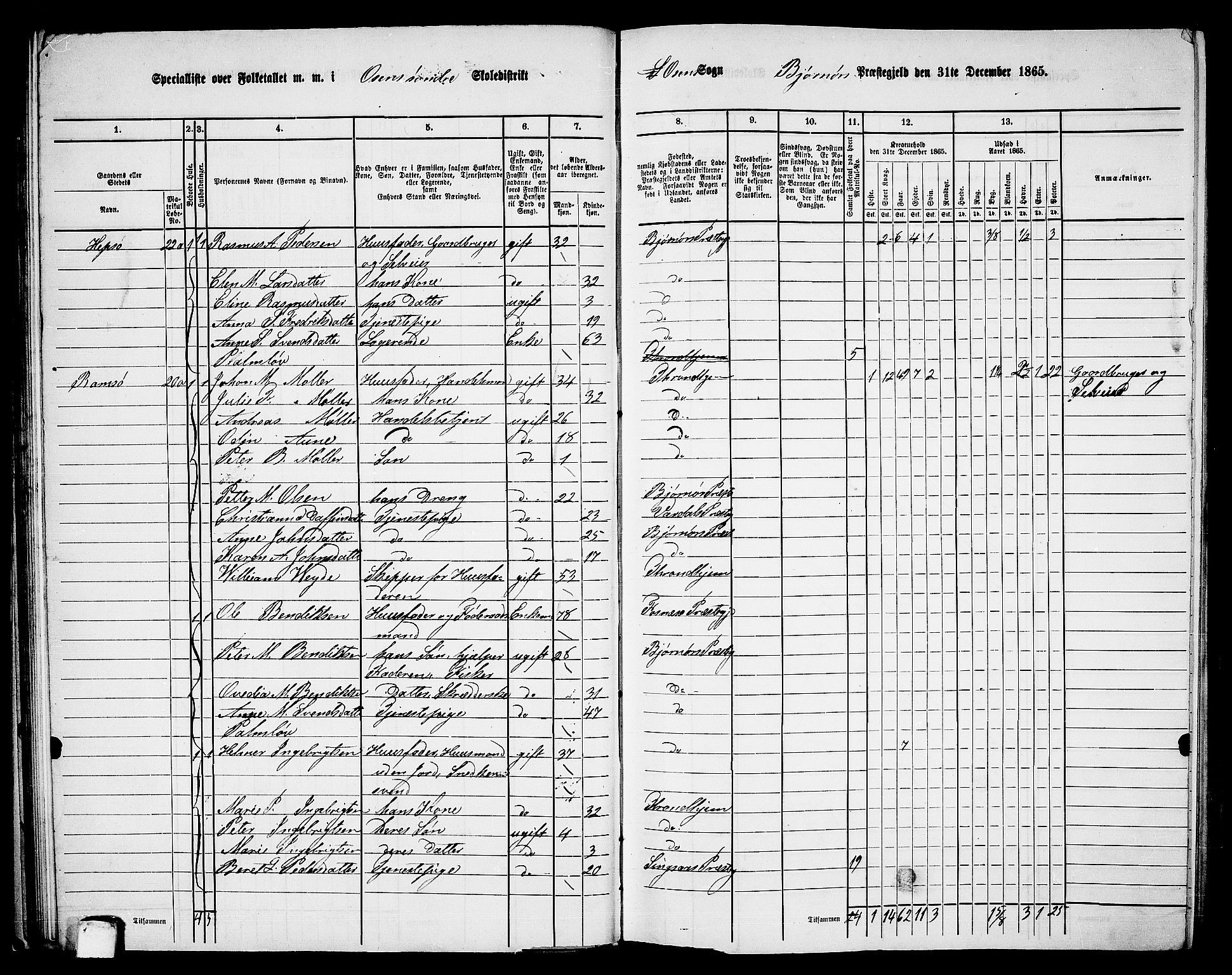 RA, 1865 census for Bjørnør, 1865, p. 44