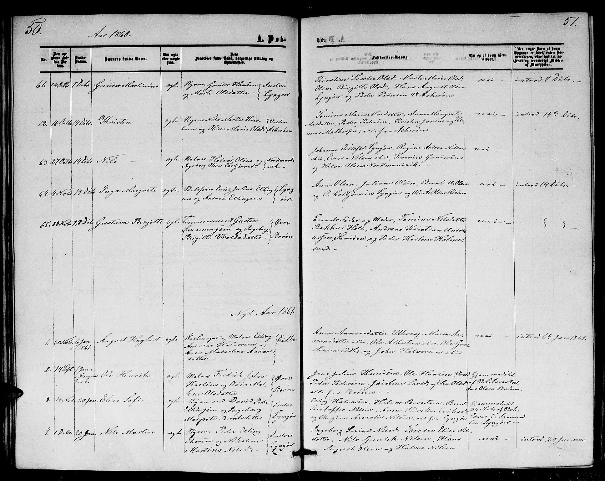 Dypvåg sokneprestkontor, SAK/1111-0007/F/Fb/Fba/L0011: Parish register (copy) no. B 11, 1857-1872, p. 50-51