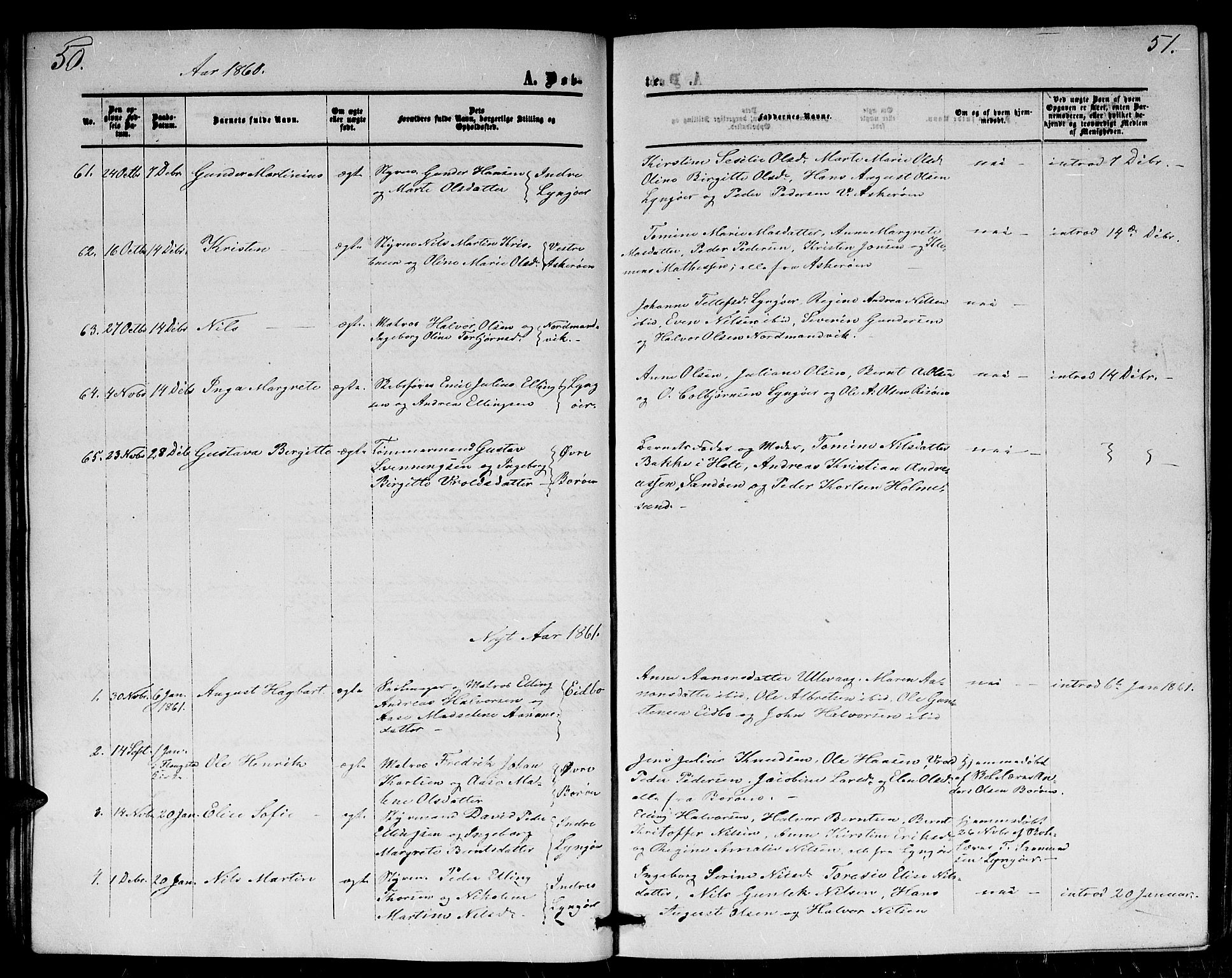 Dypvåg sokneprestkontor, AV/SAK-1111-0007/F/Fb/Fba/L0011: Parish register (copy) no. B 11, 1857-1872, p. 50-51