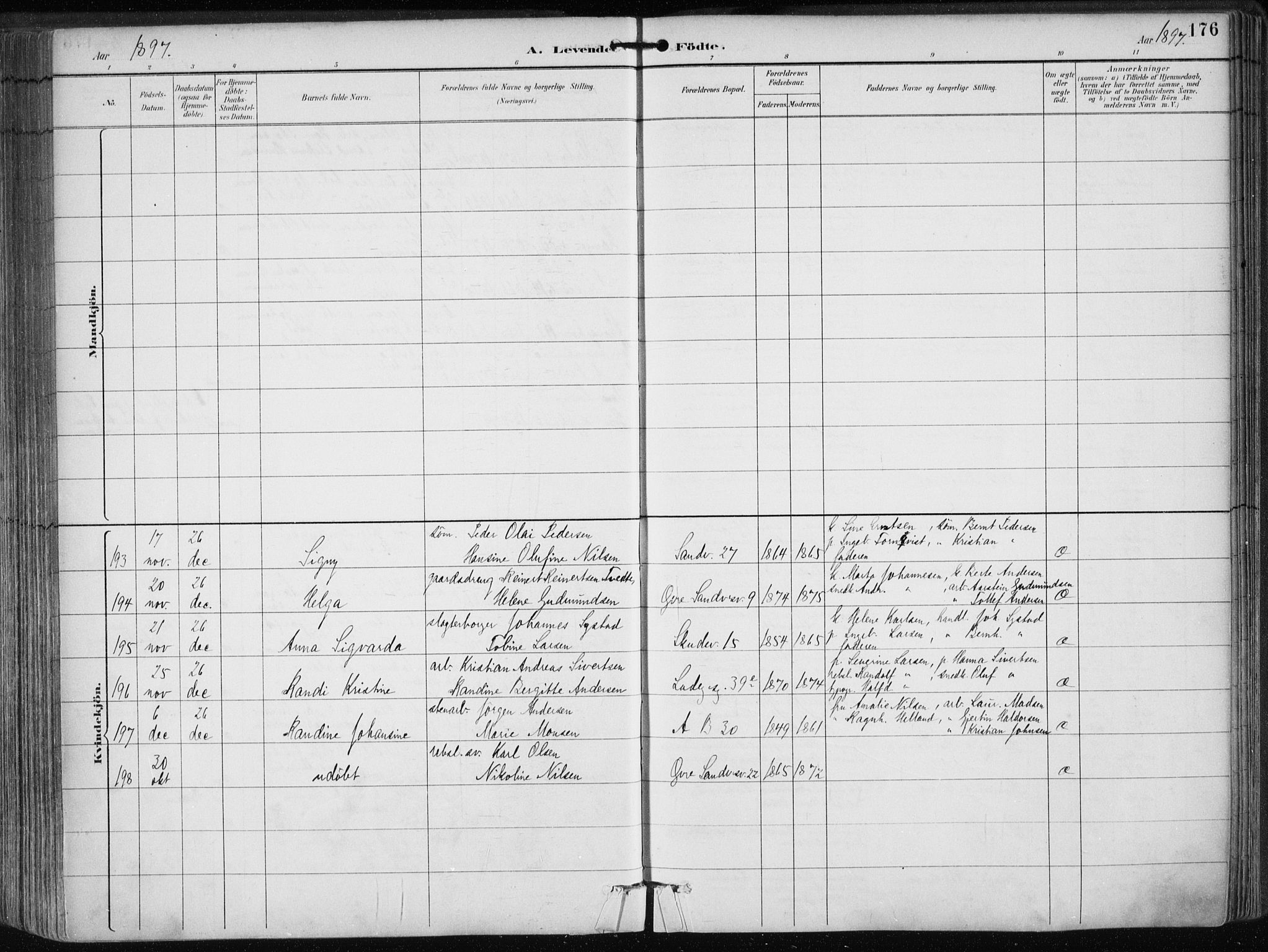 Sandviken Sokneprestembete, AV/SAB-A-77601/H/Ha/L0005: Parish register (official) no. B 2, 1891-1901, p. 176