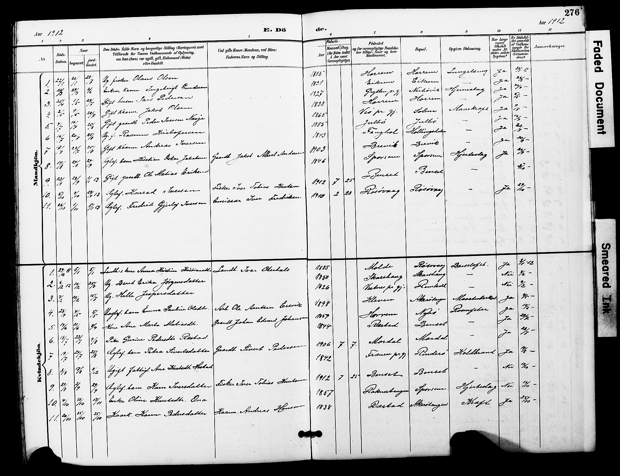 Ministerialprotokoller, klokkerbøker og fødselsregistre - Møre og Romsdal, AV/SAT-A-1454/560/L0725: Parish register (copy) no. 560C02, 1895-1930, p. 276