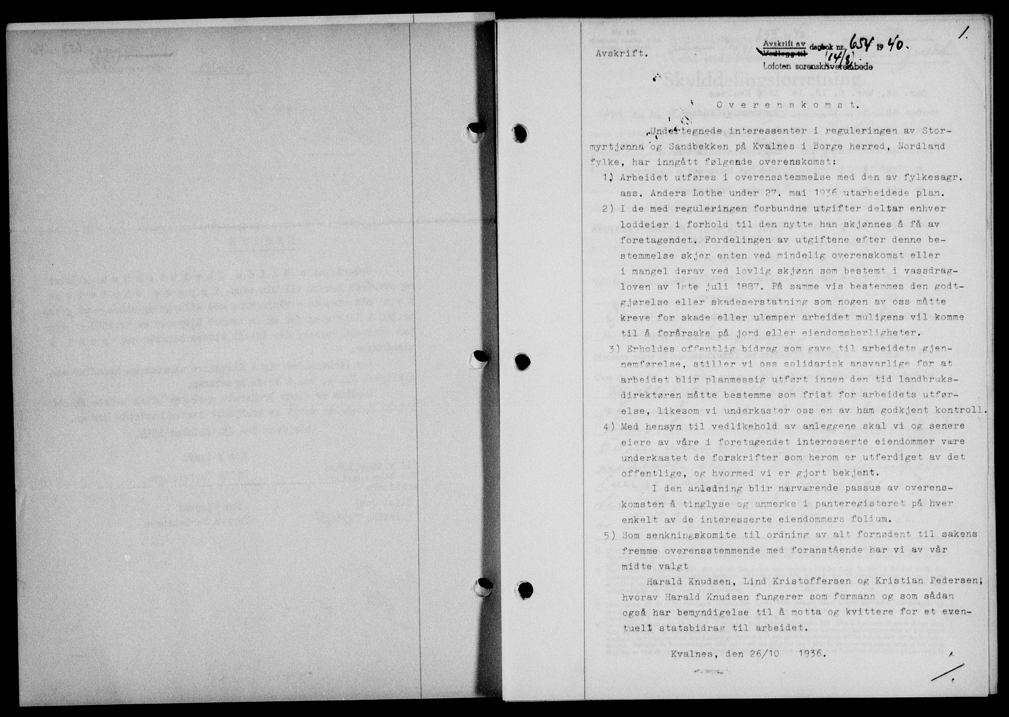 Lofoten sorenskriveri, SAT/A-0017/1/2/2C/L0007a: Mortgage book no. 7a, 1939-1940, Diary no: : 654/1940