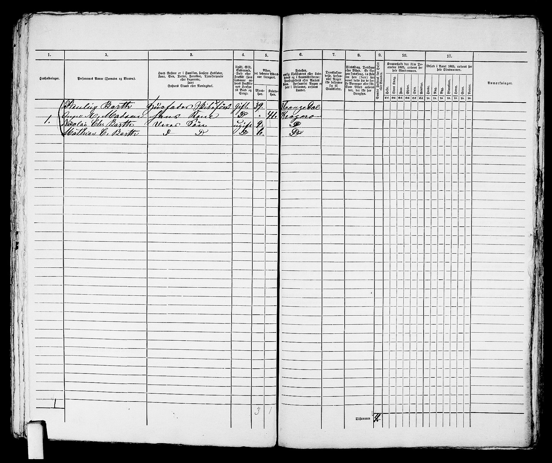 RA, 1865 census for Kragerø/Kragerø, 1865, p. 563