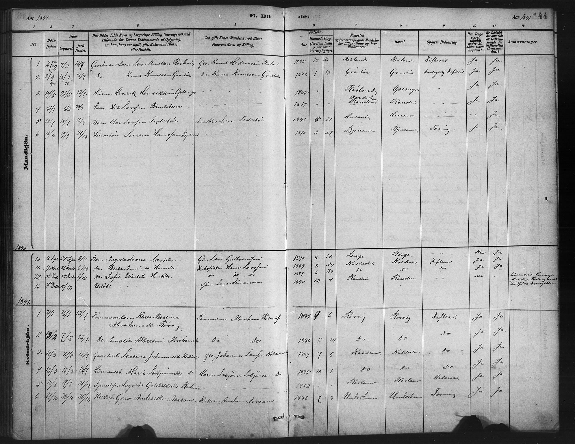 Husnes Sokneprestembete, AV/SAB-A-75901/H/Hab: Parish register (copy) no. A 2, 1881-1917, p. 144