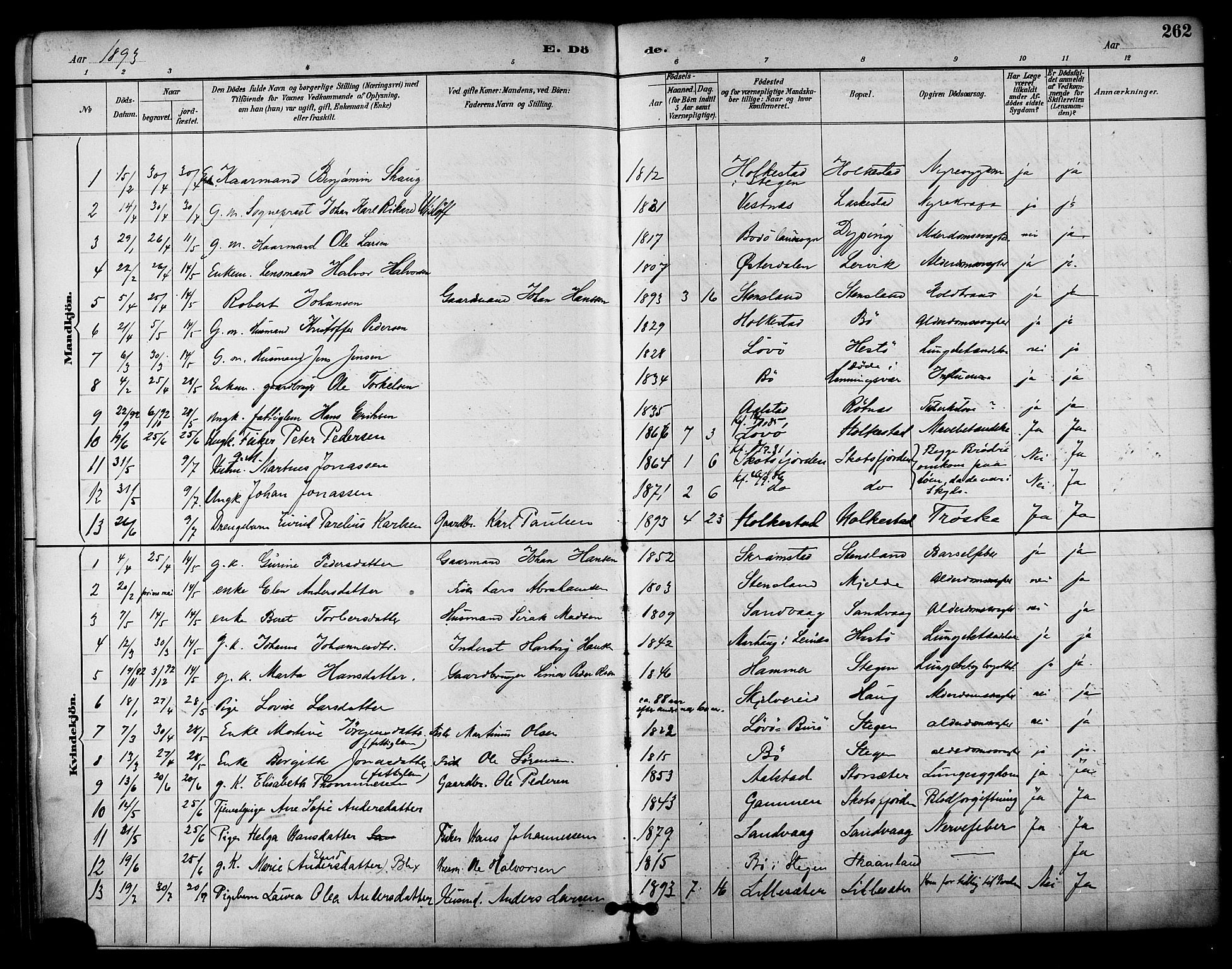 Ministerialprotokoller, klokkerbøker og fødselsregistre - Nordland, AV/SAT-A-1459/855/L0803: Parish register (official) no. 855A11, 1887-1905, p. 262