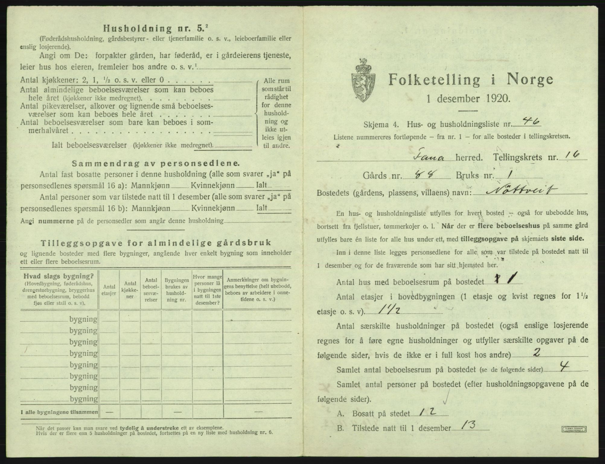 SAB, 1920 census for Fana, 1920, p. 2655