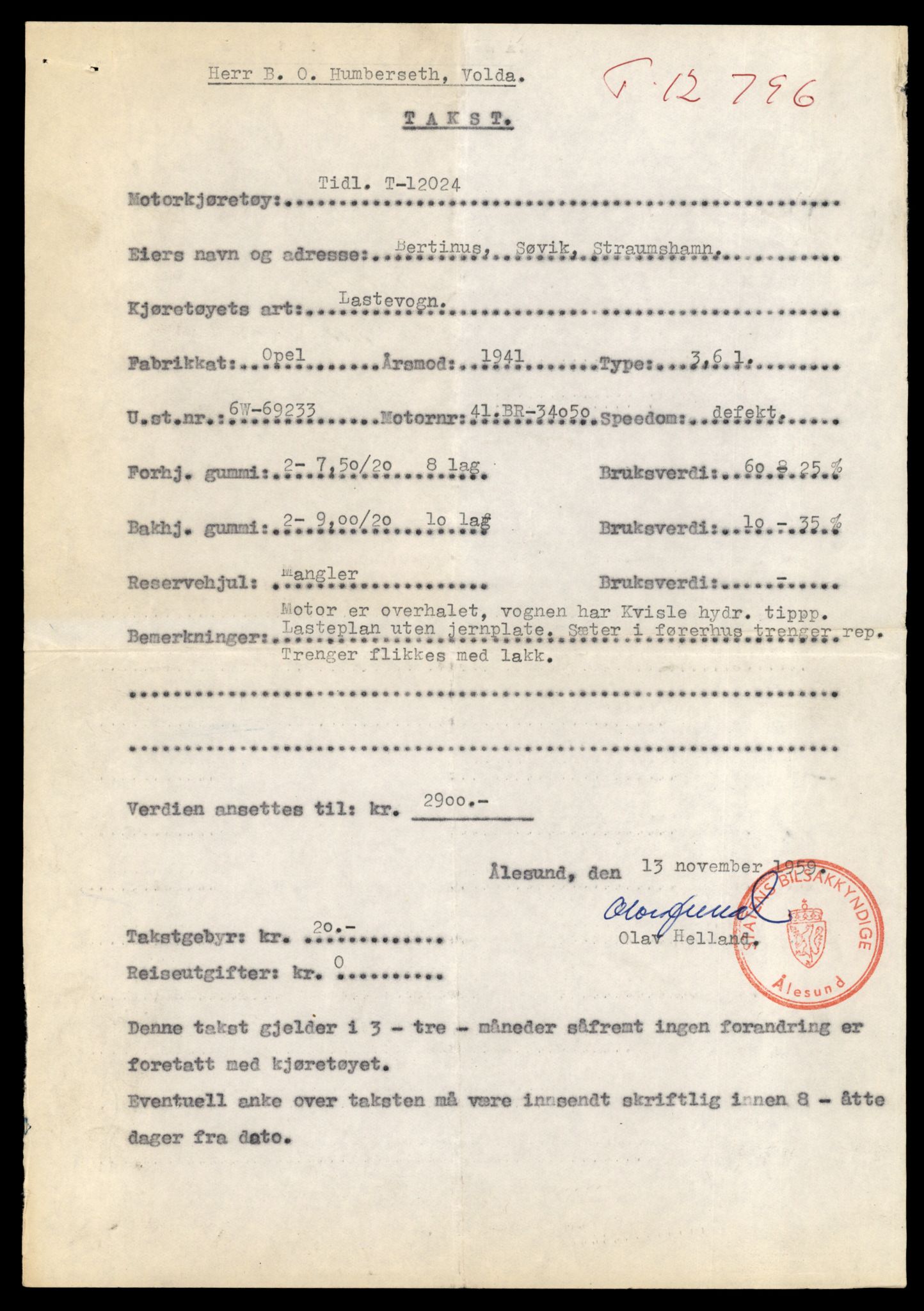 Møre og Romsdal vegkontor - Ålesund trafikkstasjon, AV/SAT-A-4099/F/Fe/L0035: Registreringskort for kjøretøy T 12653 - T 12829, 1927-1998, p. 2396