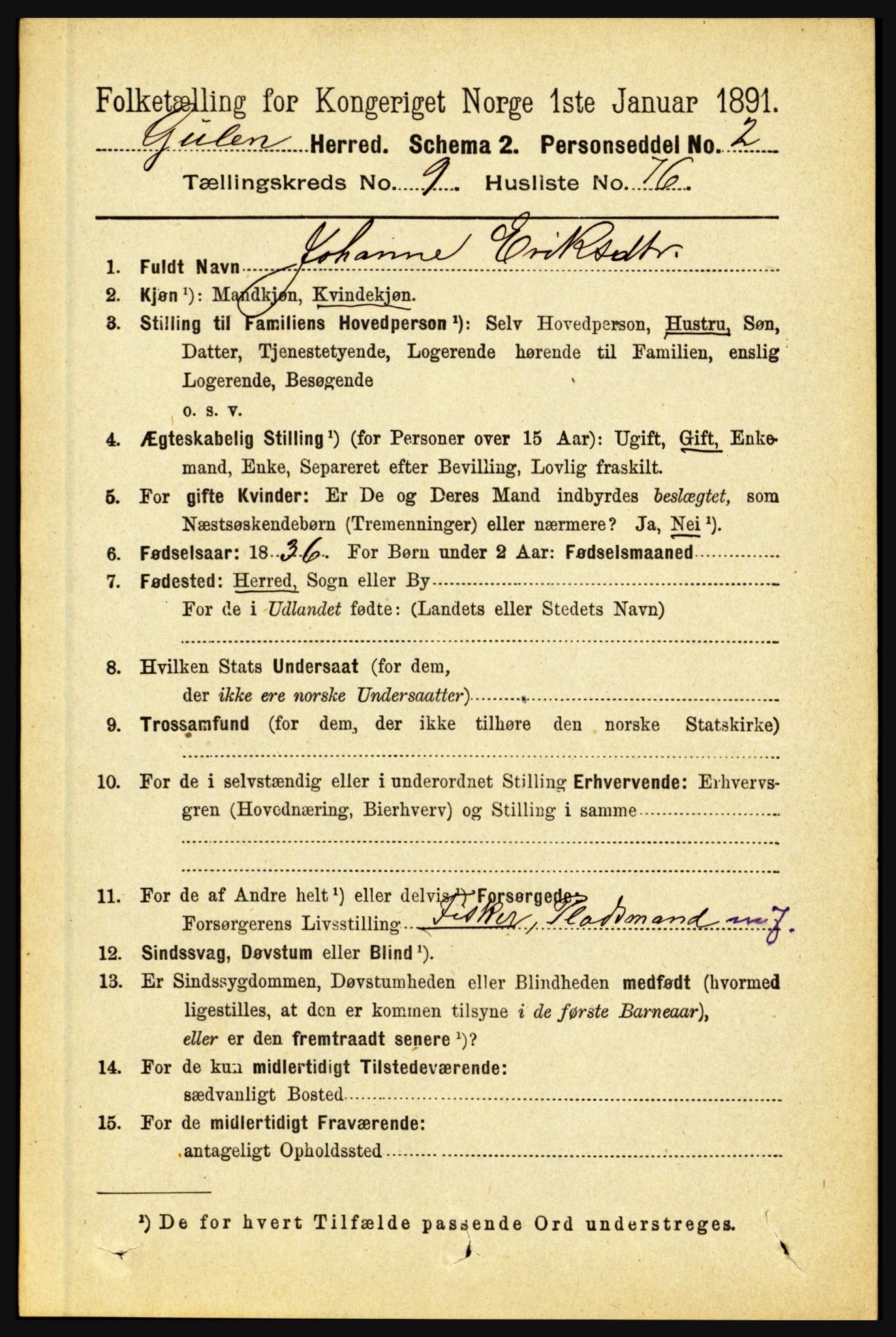 RA, 1891 census for 1411 Gulen, 1891, p. 3252