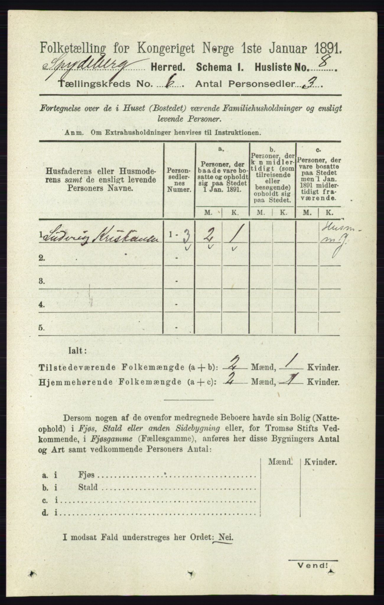 RA, 1891 census for 0123 Spydeberg, 1891, p. 2768