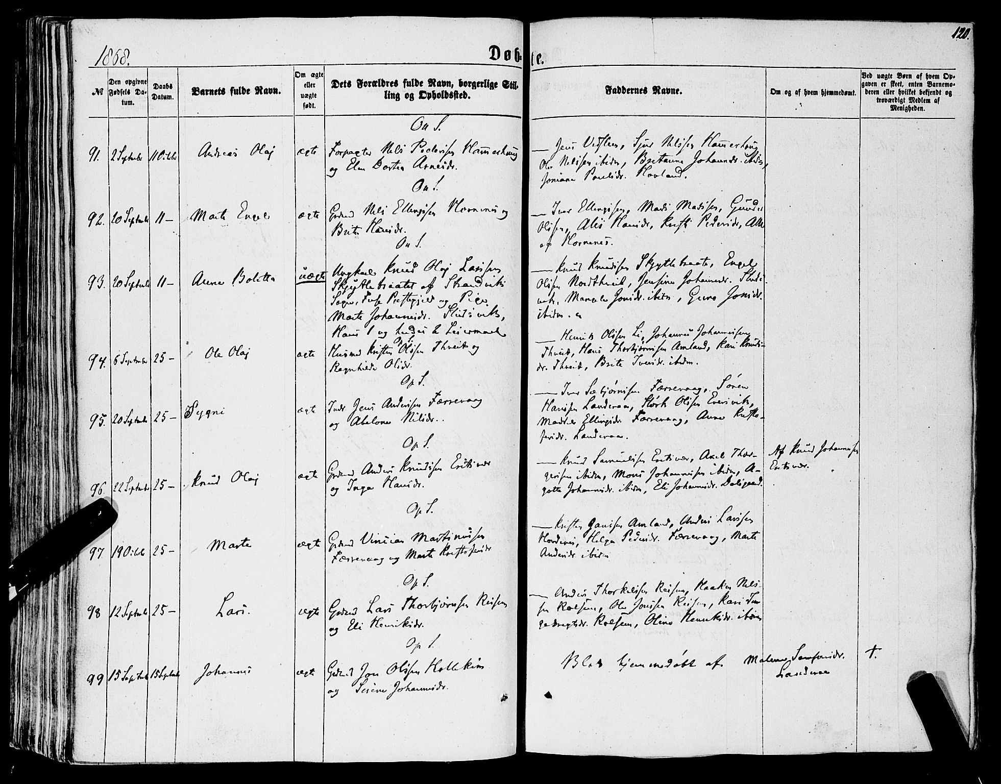 Tysnes sokneprestembete, SAB/A-78601/H/Haa: Parish register (official) no. A 11, 1860-1871, p. 120
