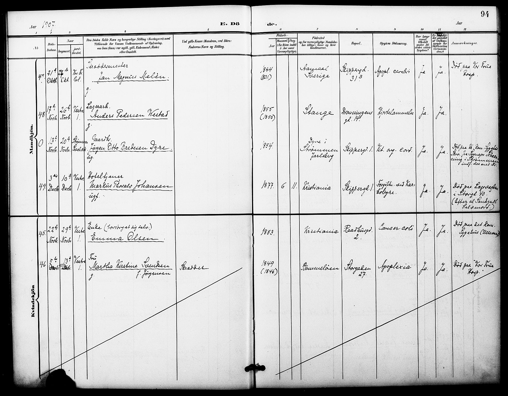 Oslo domkirke Kirkebøker, AV/SAO-A-10752/F/Fa/L0036: Parish register (official) no. 36, 1901-1919, p. 94