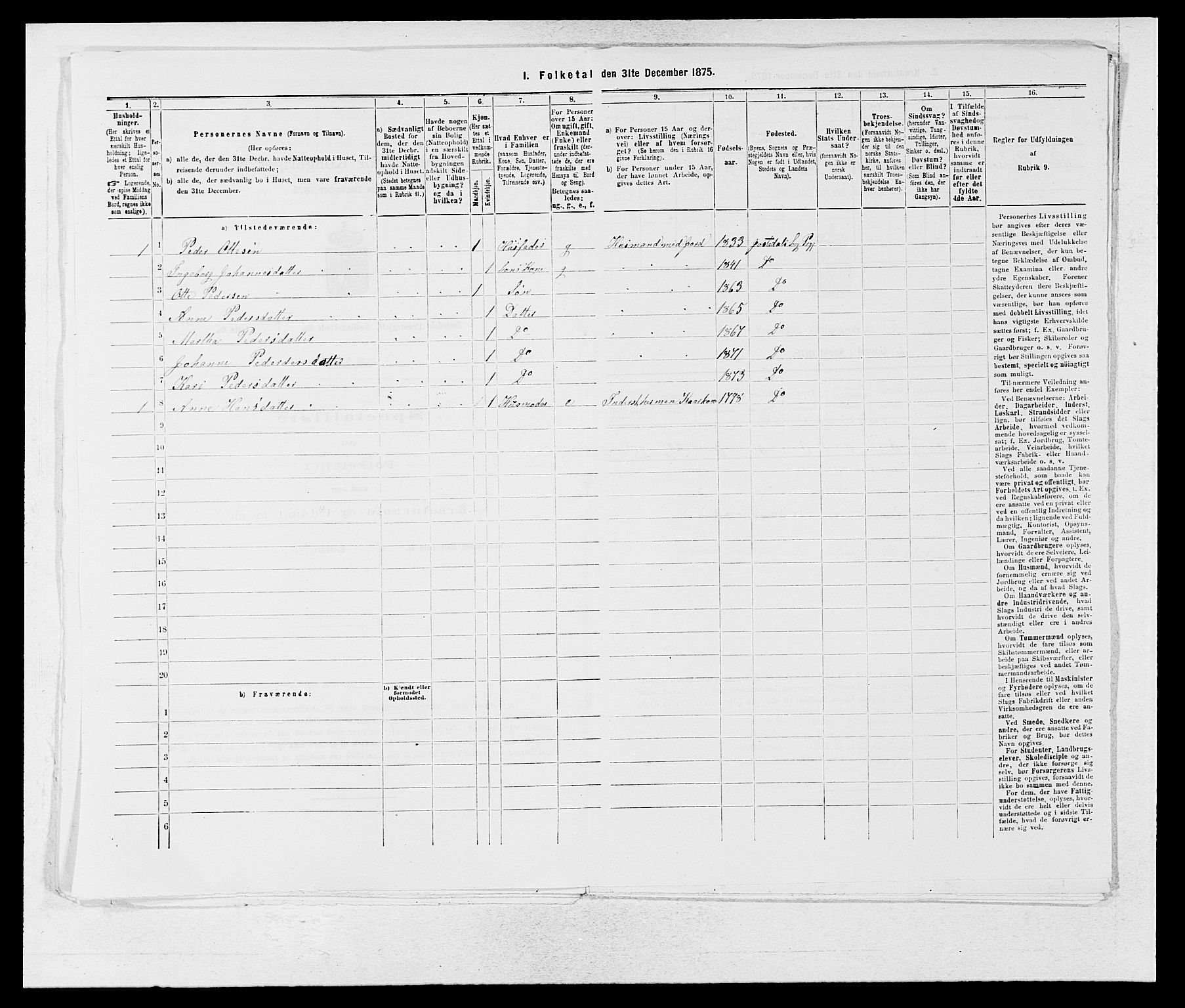 SAB, 1875 census for 1427P Jostedal, 1875, p. 156