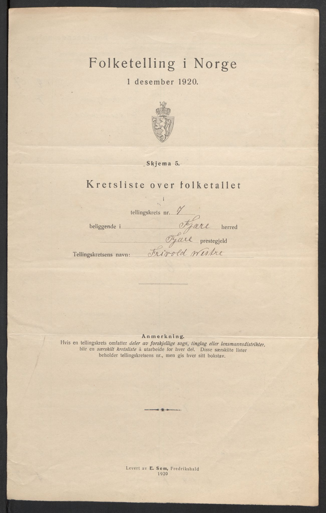 SAK, 1920 census for Fjære, 1920, p. 39