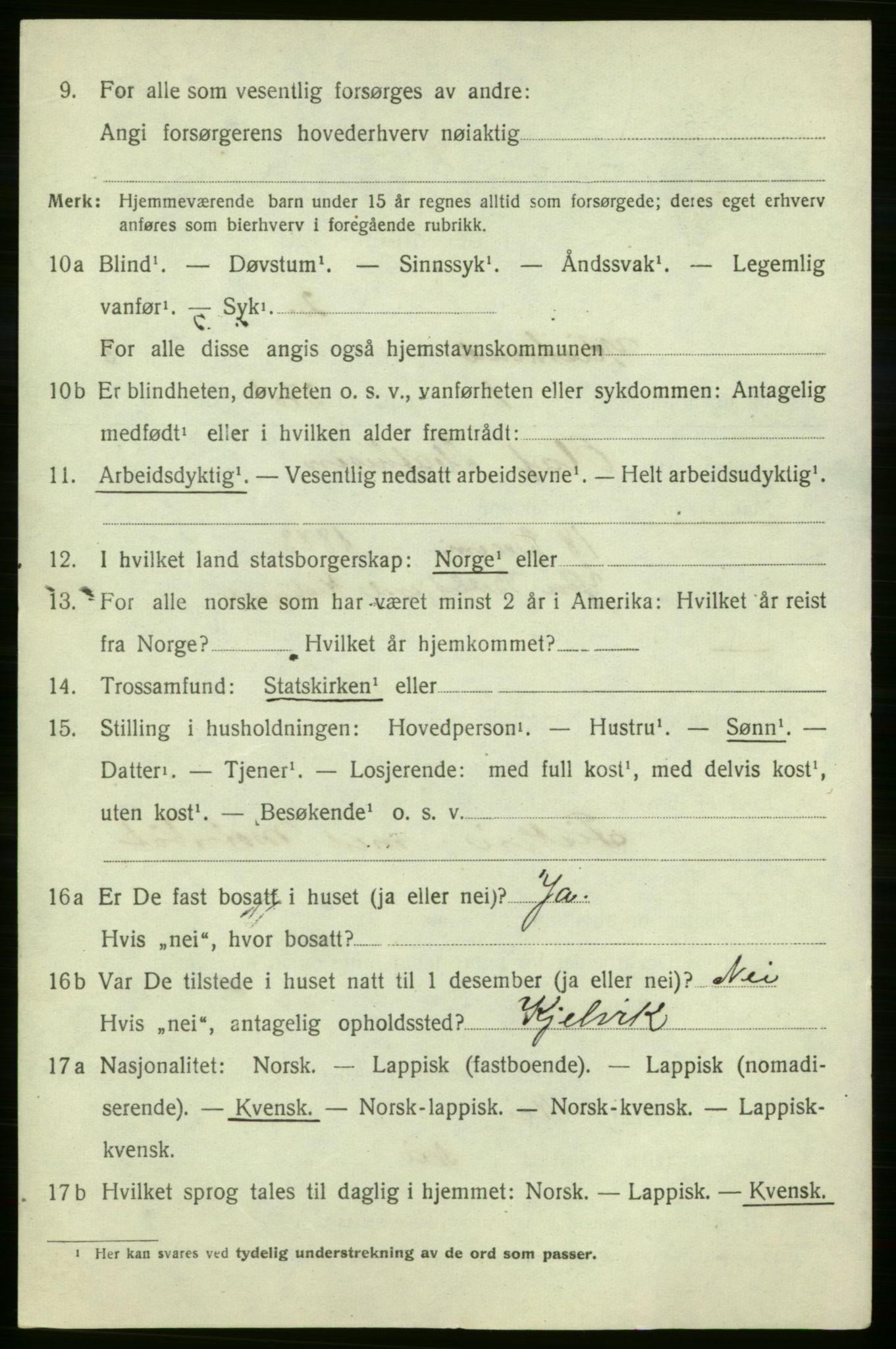 SATØ, 1920 census for Kistrand, 1920, p. 1849