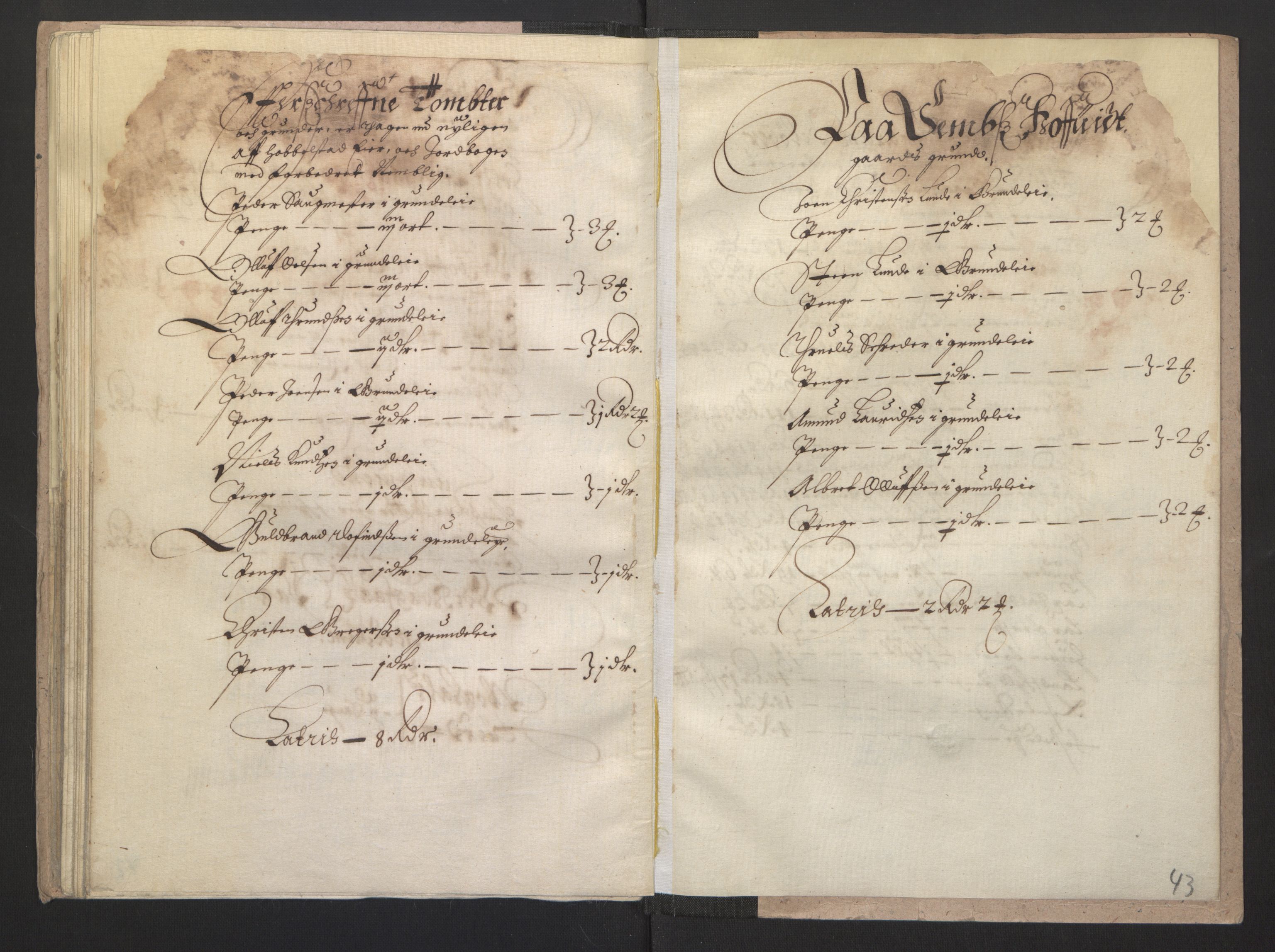 Rentekammeret inntil 1814, Realistisk ordnet avdeling, RA/EA-4070/L/L0016/0002: Tønsberg lagdømme. Eiker, Modum, Sigdal og Sandsvær: / Kronens jordebok, 1661, p. 42b-43a