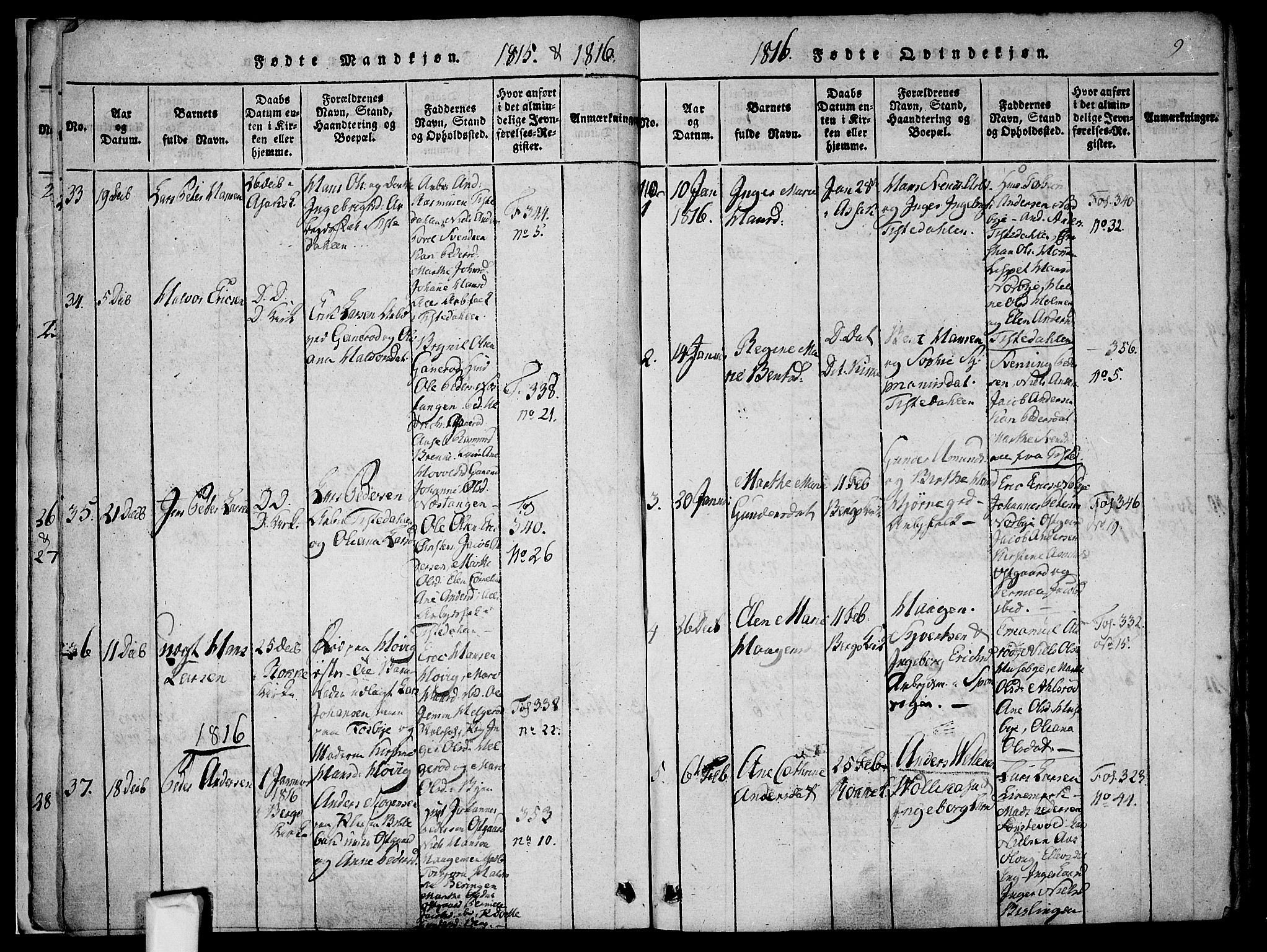 Berg prestekontor Kirkebøker, SAO/A-10902/F/Fa/L0002: Parish register (official) no. I 2, 1815-1831, p. 9