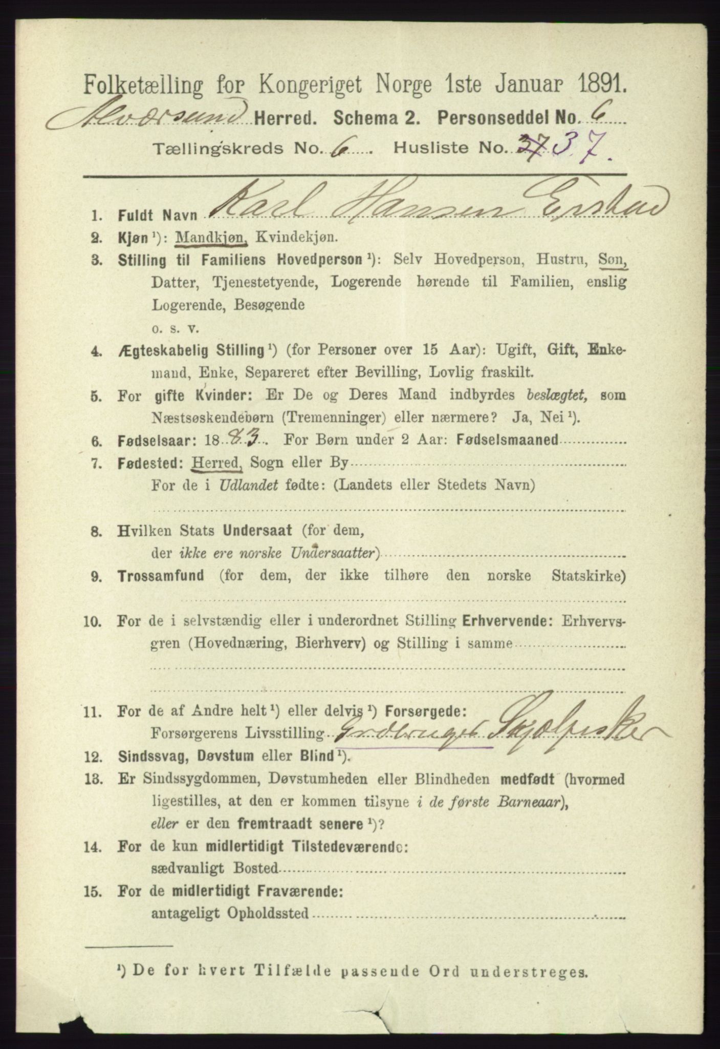 RA, 1891 census for 1257 Alversund, 1891, p. 2360