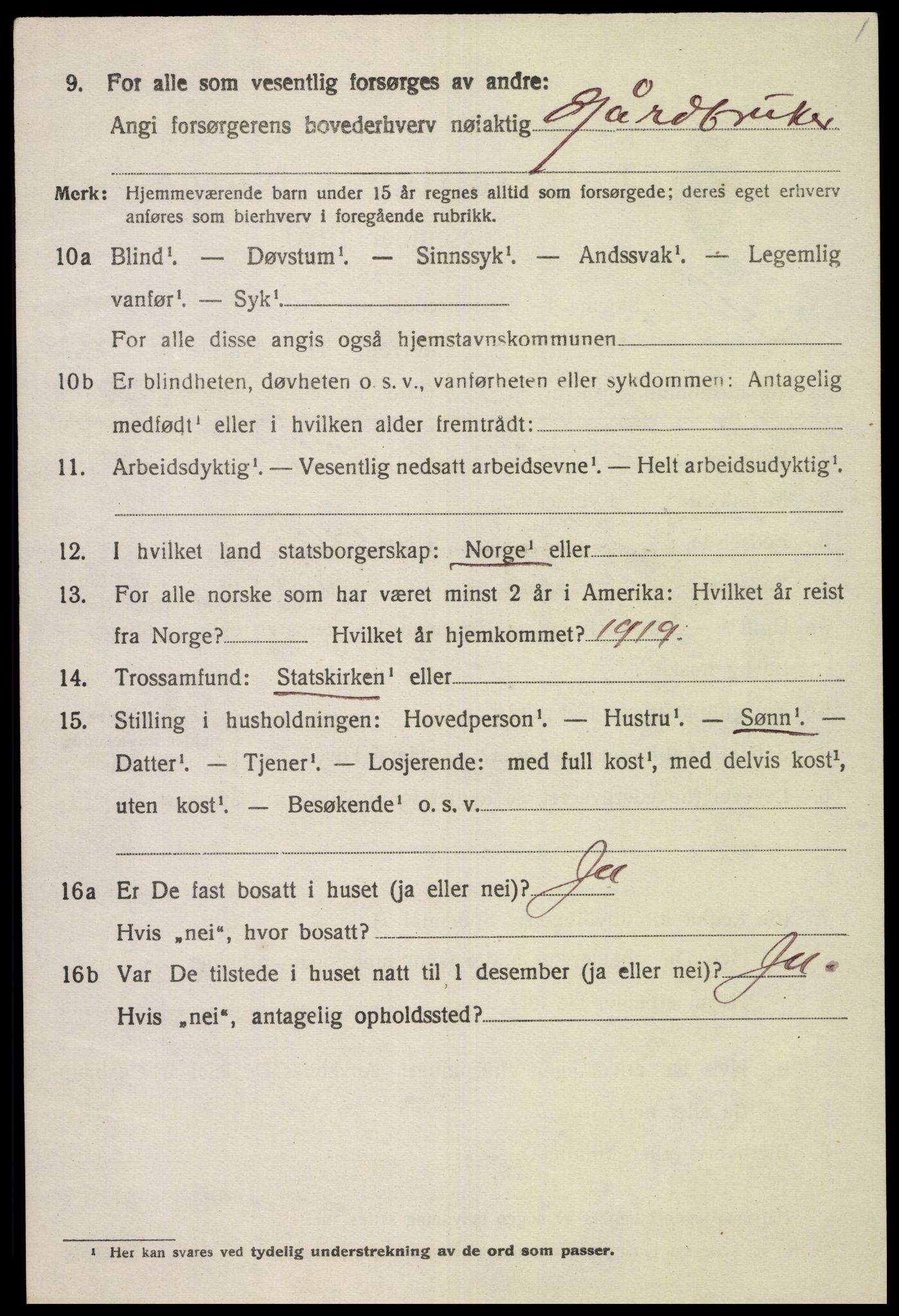 SAK, 1920 census for Lista, 1920, p. 10942