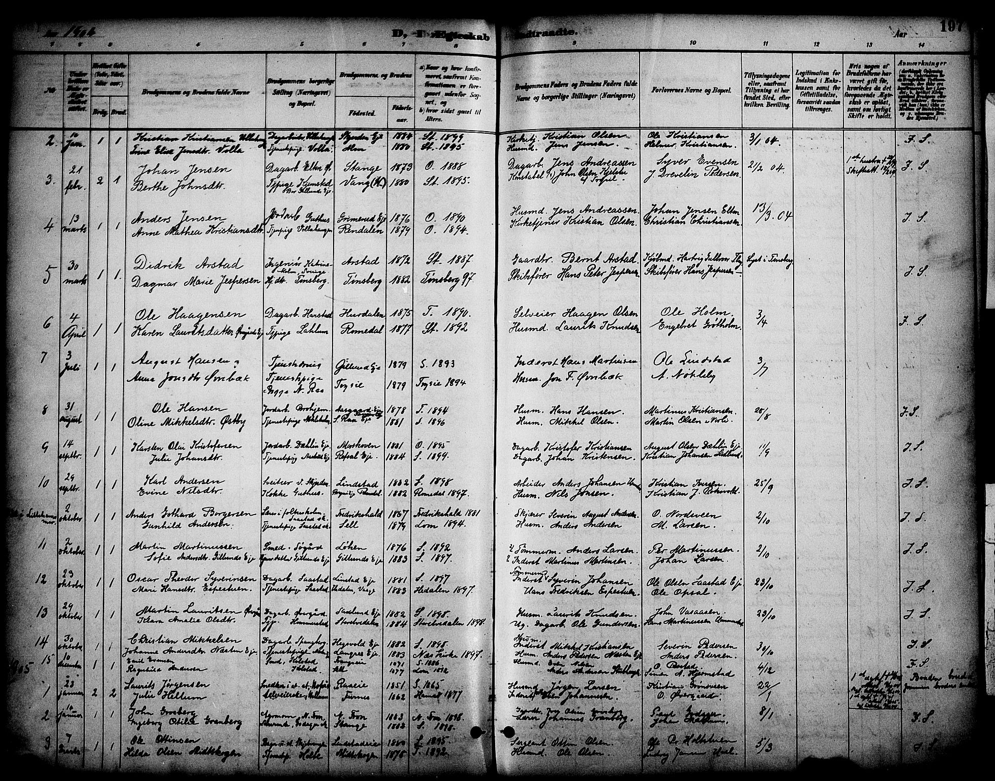 Stange prestekontor, SAH/PREST-002/K/L0020: Parish register (official) no. 20, 1894-1905, p. 197