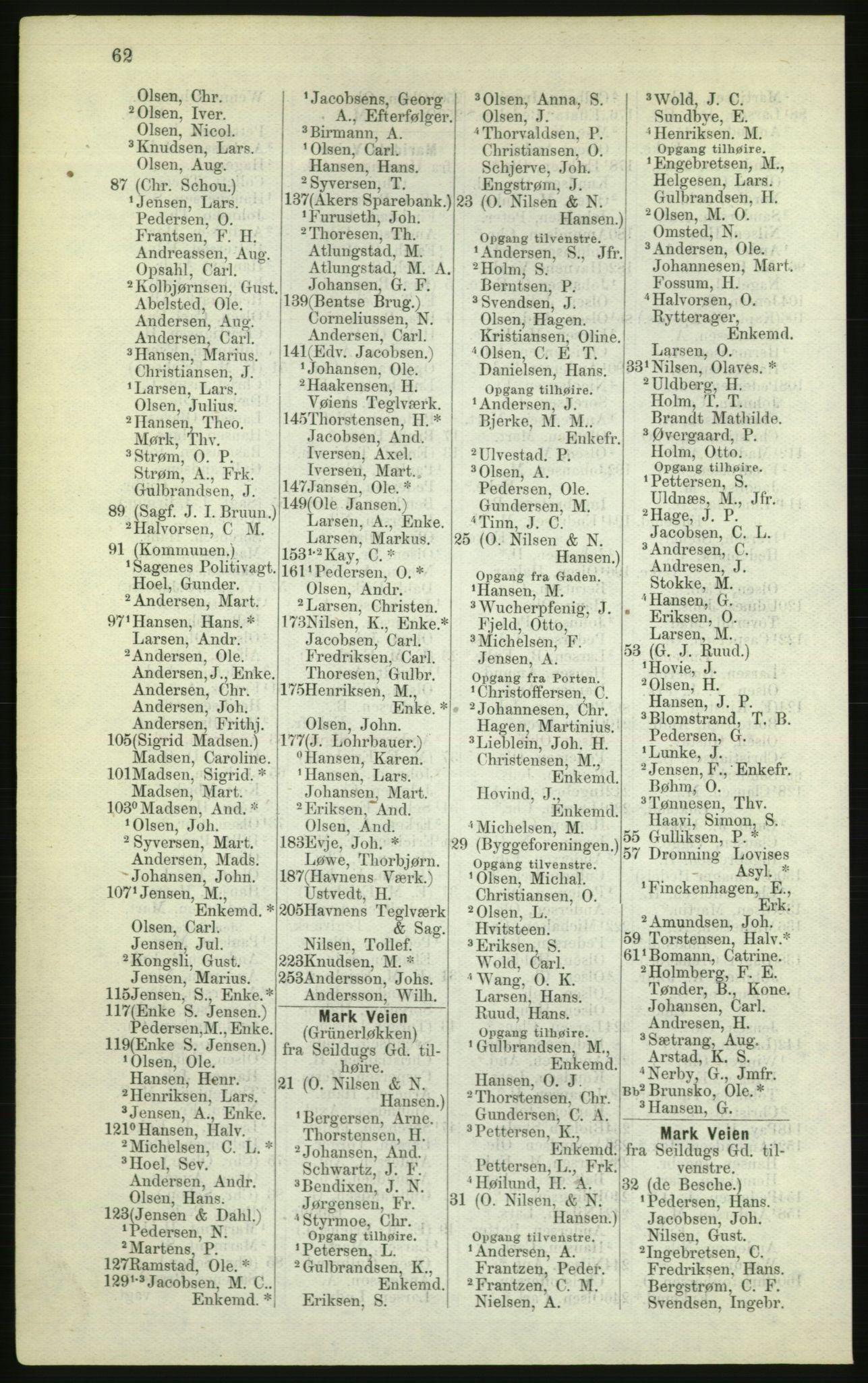 Kristiania/Oslo adressebok, PUBL/-, 1882, p. 62