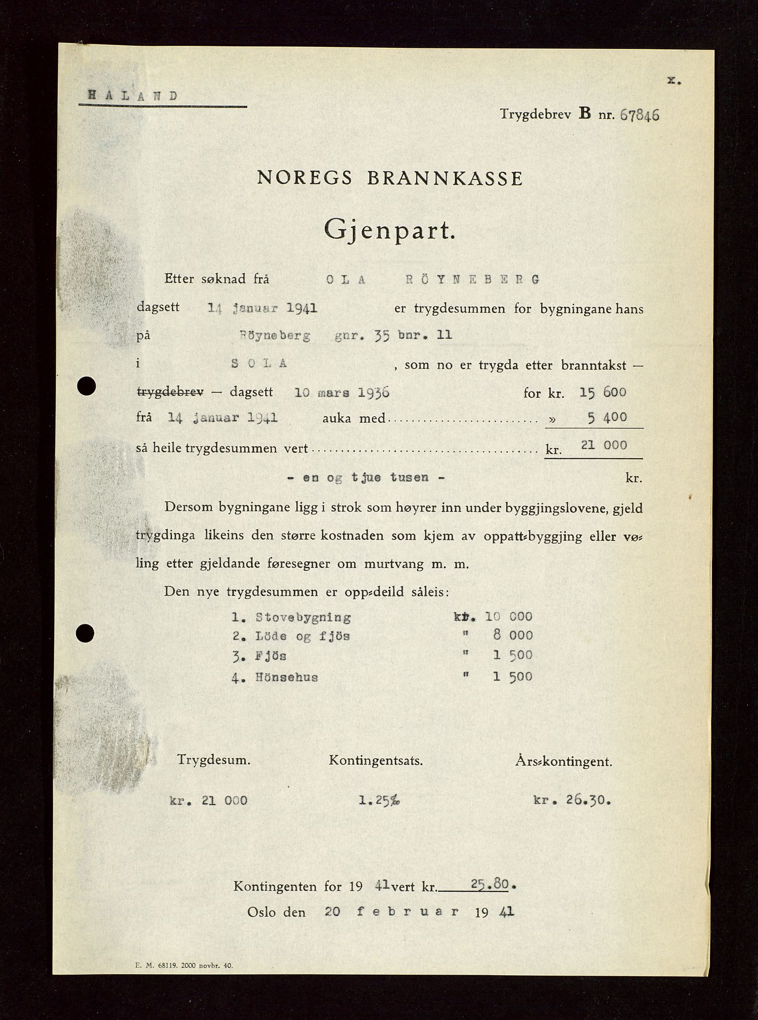 Håland lensmannskontor, SAST/A-100100/Gob/L0010: Branntakstprotokoll - skjematakst. Register i boken., 1933-1936