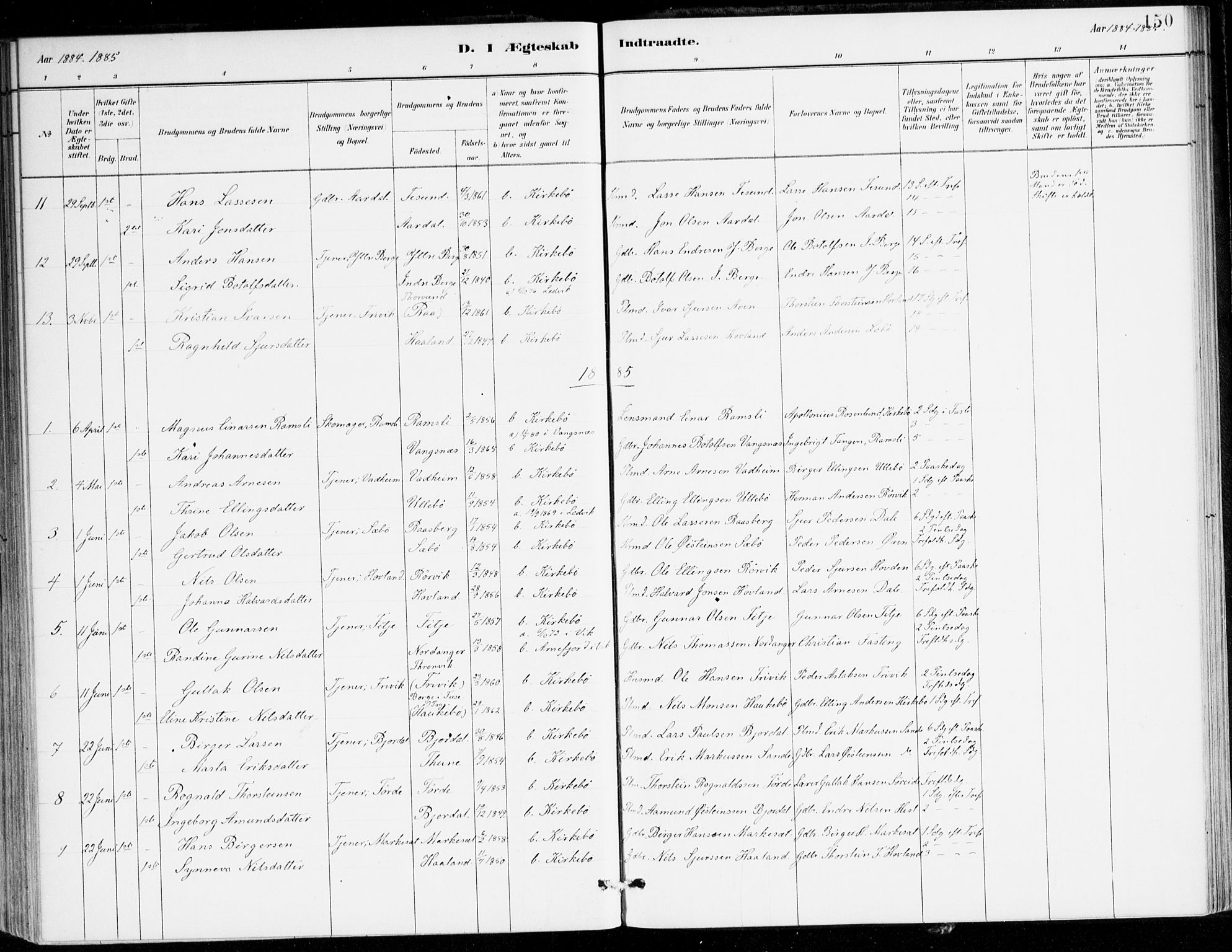 Lavik sokneprestembete, SAB/A-80901: Parish register (official) no. C 1, 1882-1904, p. 150