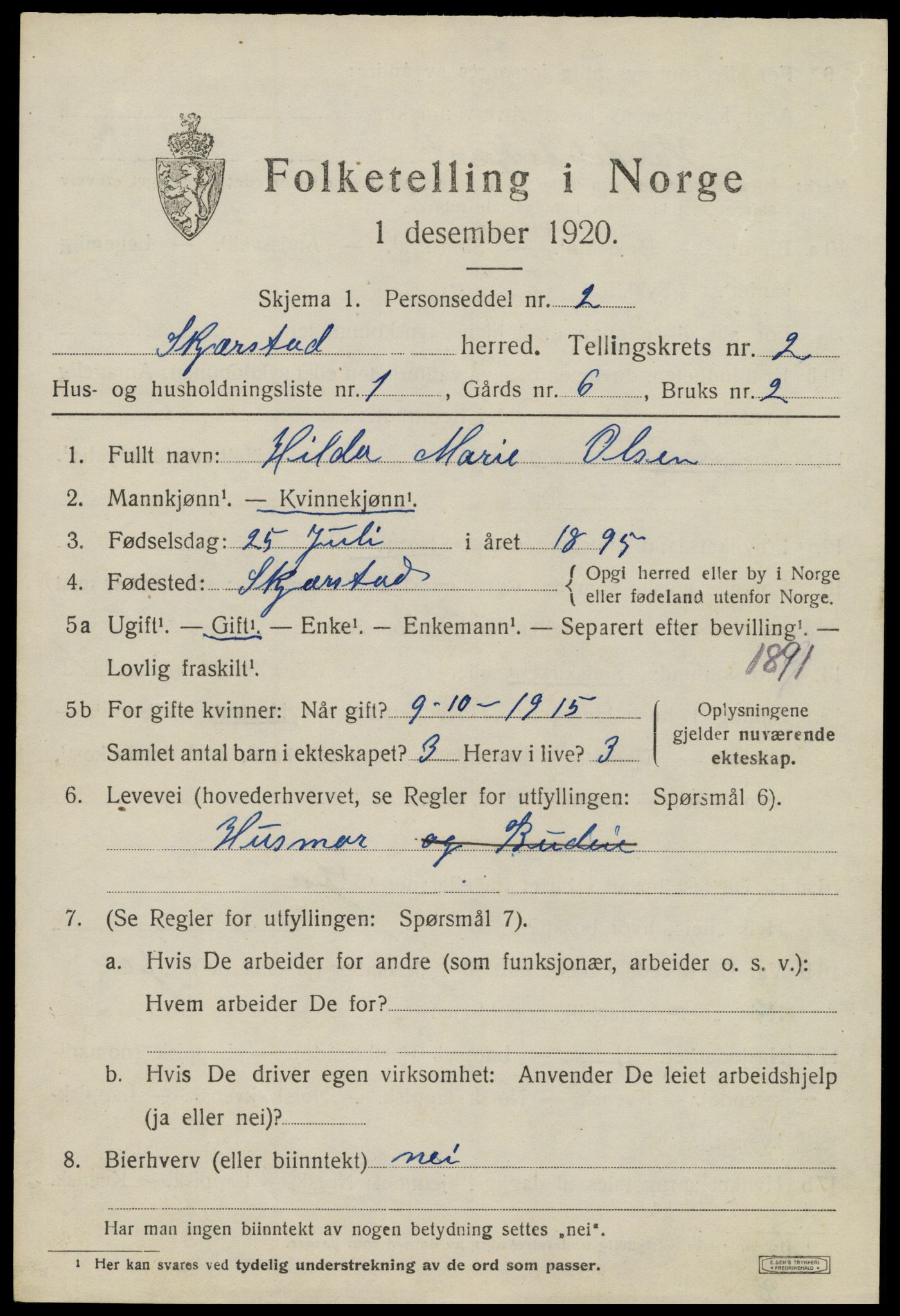 SAT, 1920 census for Skjerstad, 1920, p. 925